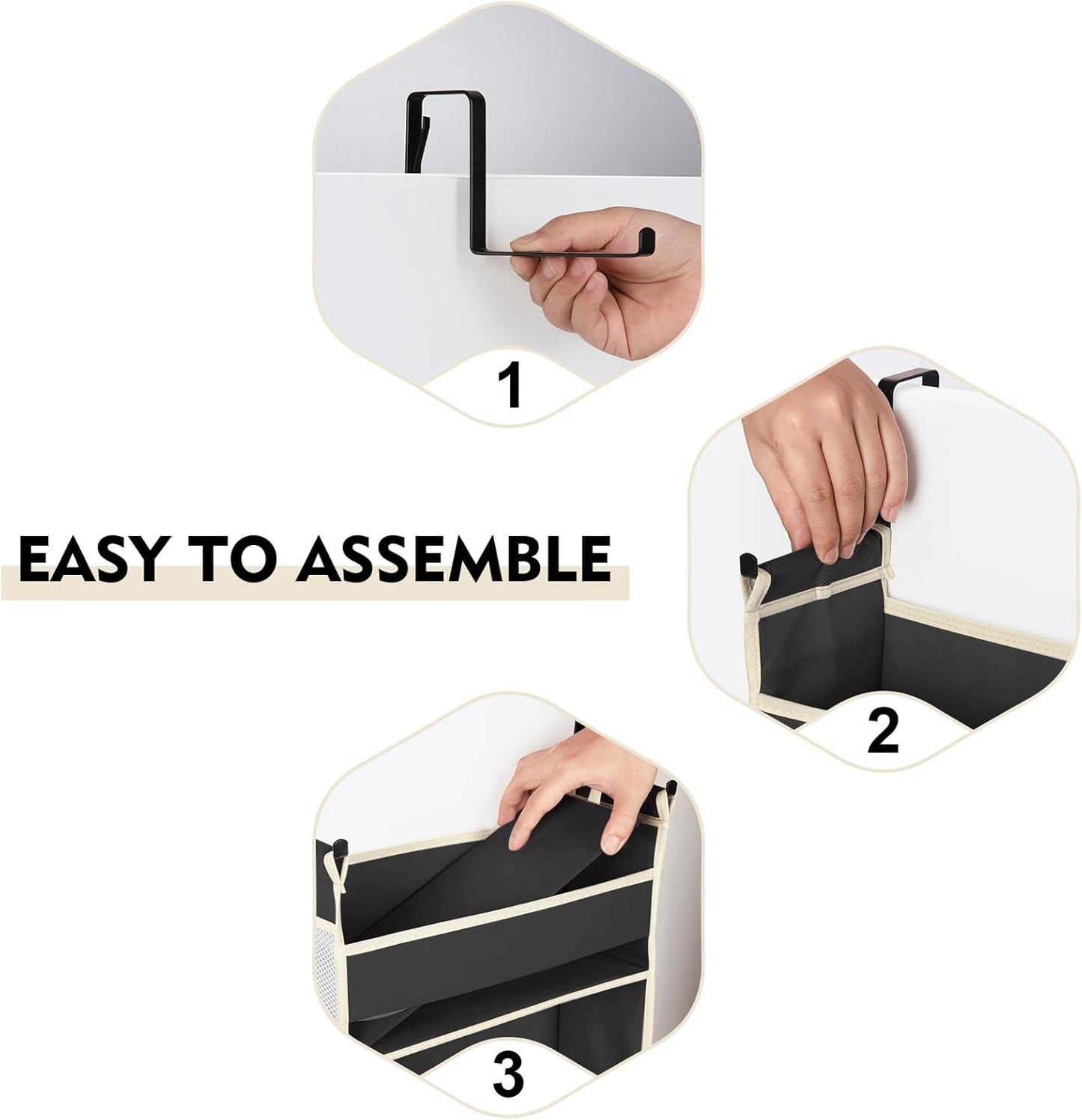 2 Pack Over The Door Hanging Organizer 5-Shelves and 10 Side Pockets, Over The Door Storage for Bathroom and Bedroom, Back of Door Organizers for Kid's Toys (13"x5"x44", Black)