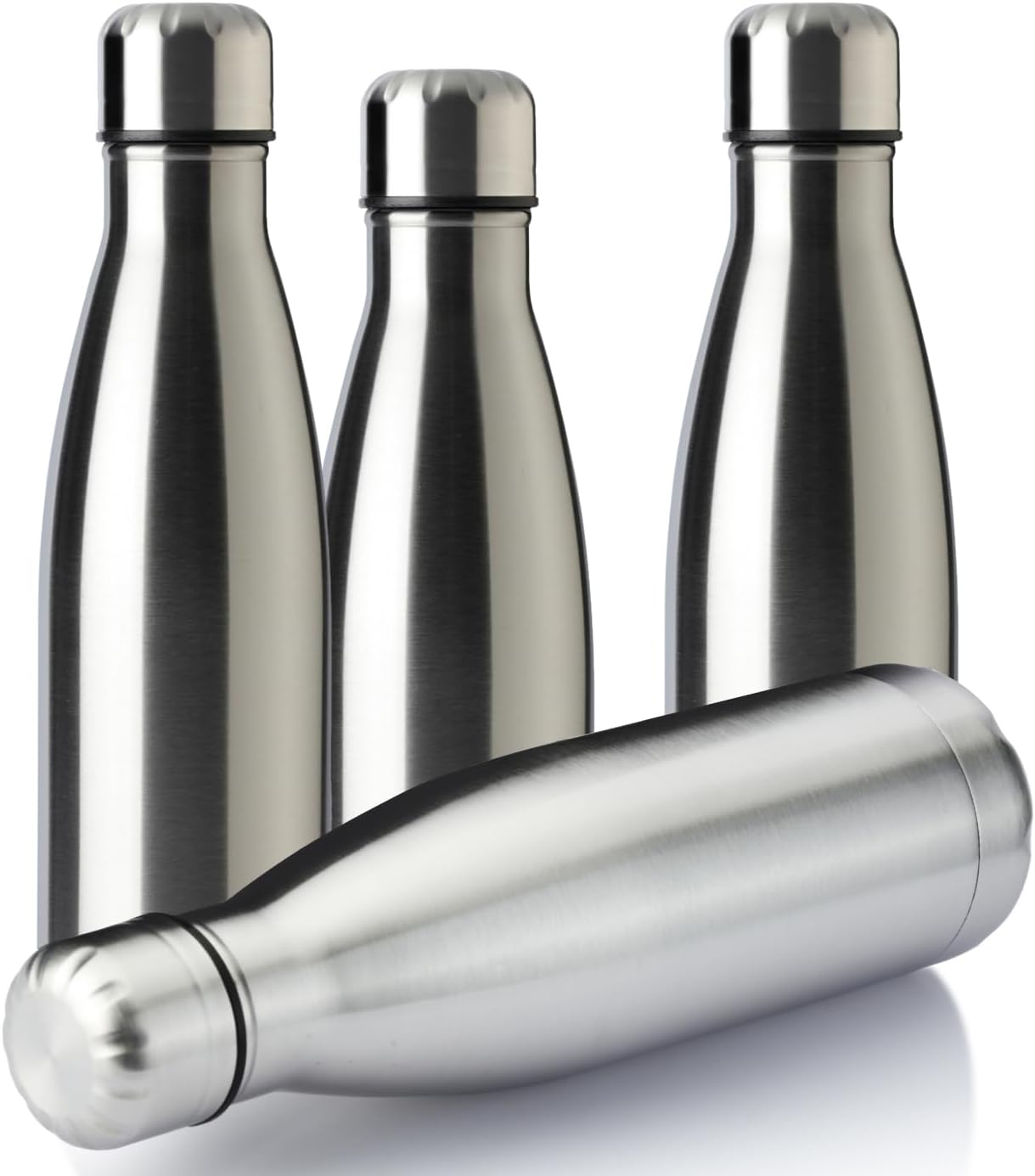 MEWAY 17oz Sport Water Bottle 4 Pack Vacuum Insulated Stainless Steel Leak-Proof Double Wall Cola Shape Water Bottle,Keep Drinks Hot & Cold(Silver,4 Pack)