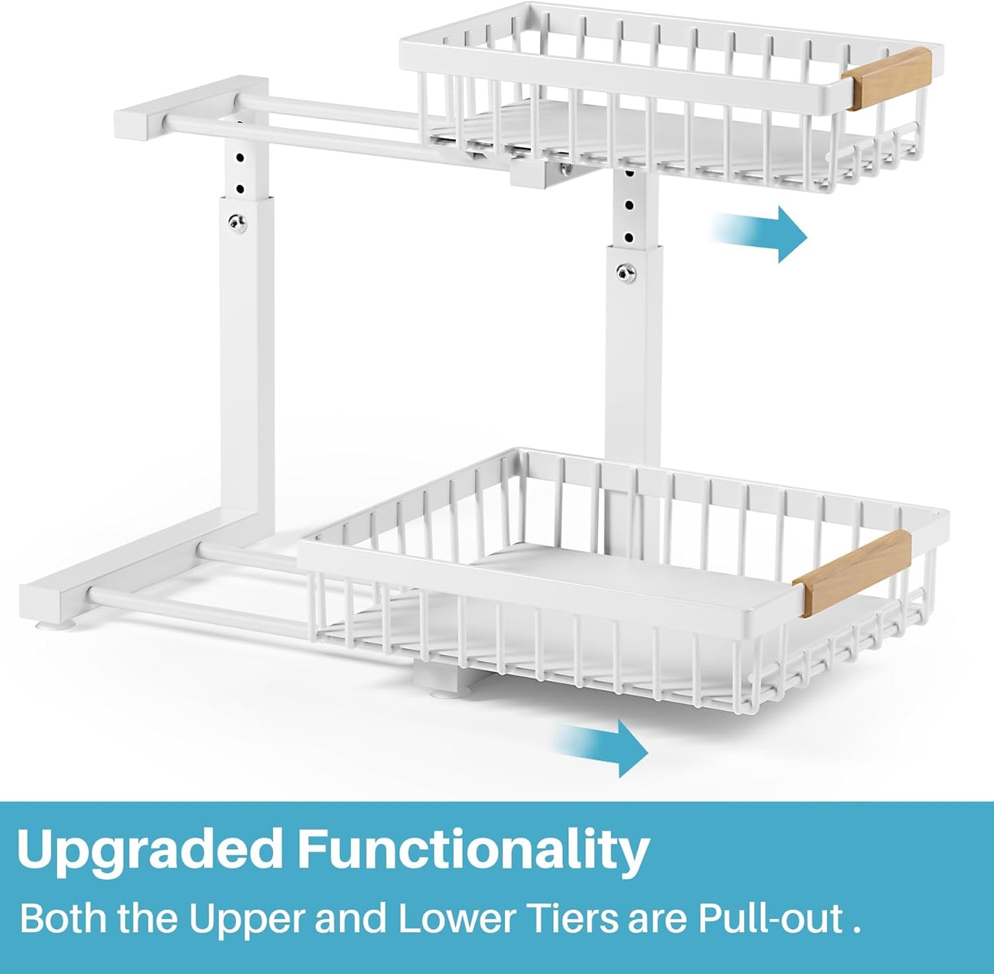 2 Packs Under Sink Organizer,Small Shelf for narrow spaces,2 Tiers Pull Out Under Cabinet Organizer,Adjustable Height,Slide Out Thickened Metal Under,White