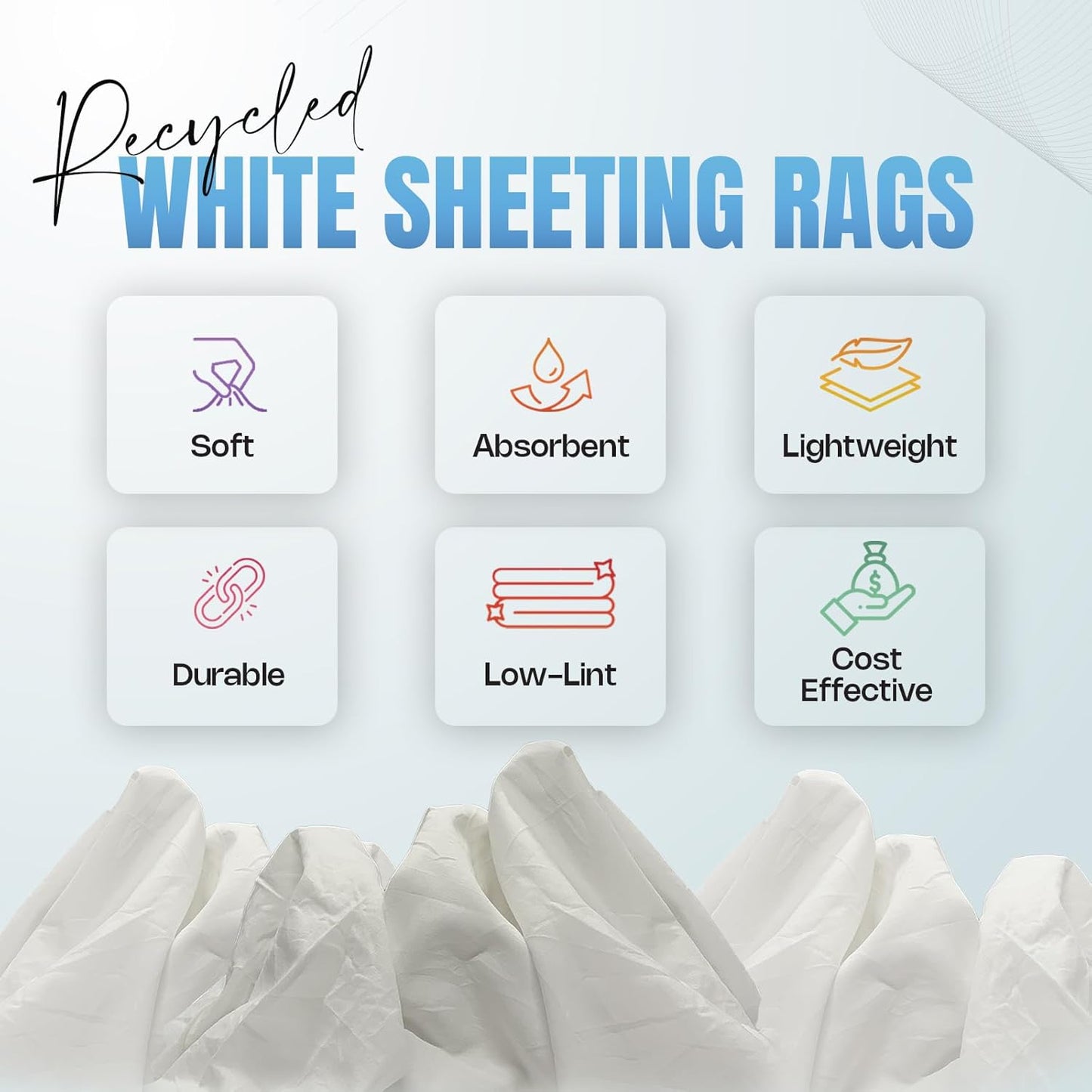 Recycled White Sheeting Cleaning Rags (25 lbs. Box) – Lint Free White Cotton Cloths for Manufacturing | Automotive | Janitorial | Shop Rags Bulk - Multipurpose