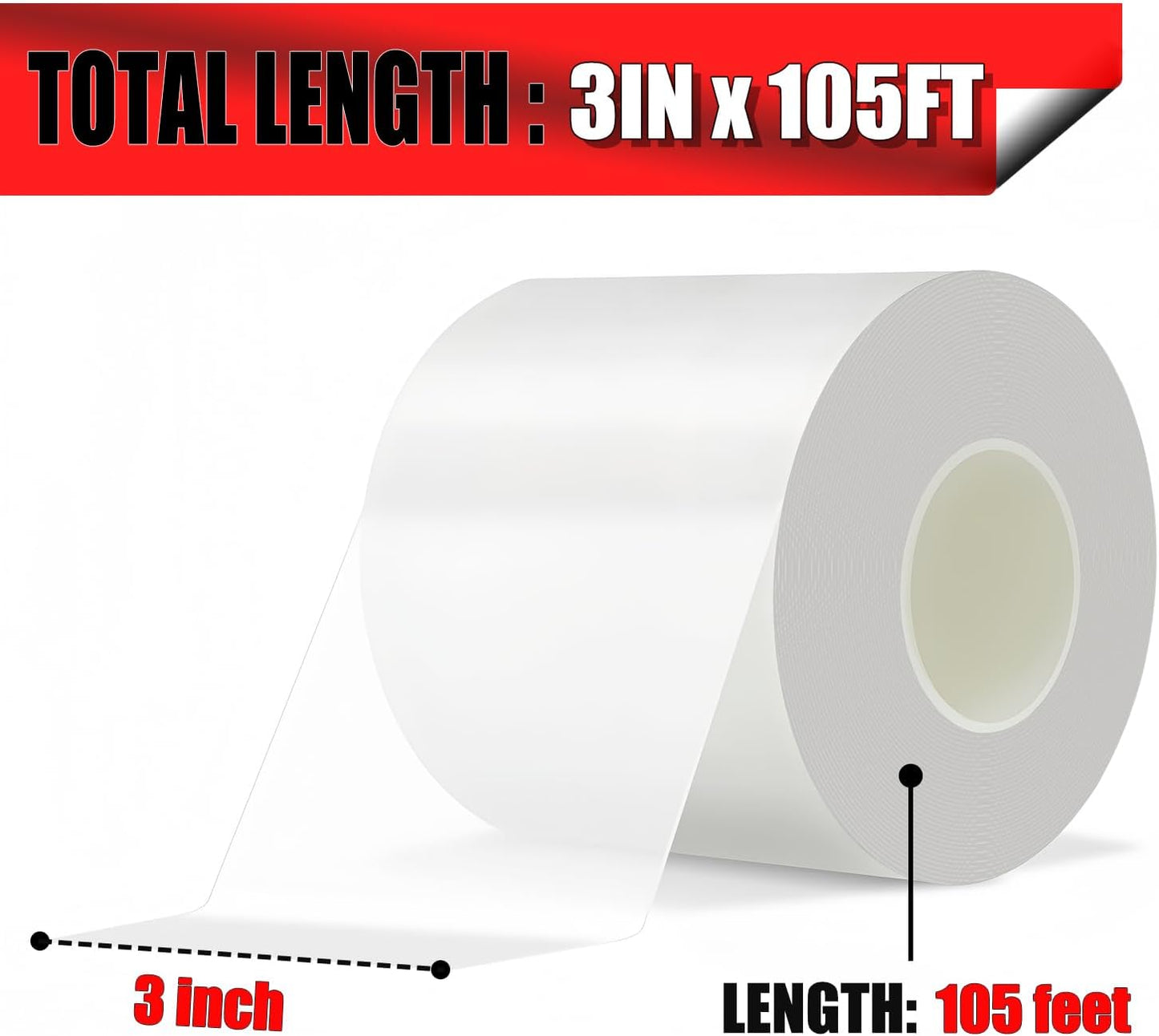 Window Weather Sealing Tape 3 in x 105 FT Weather Stripping Weatherproof Draft Stopper Clear Window Insulation Tape for Doors Windows Garages RVs Energy Saving Kit (3 in X 105 FEET)