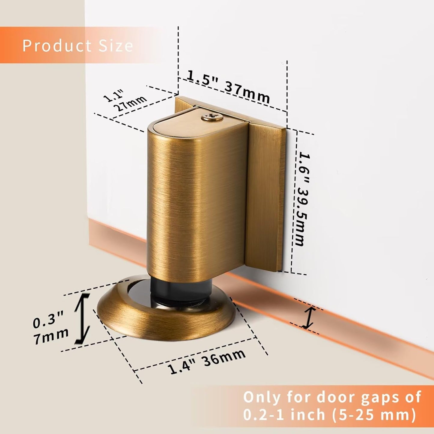 Bak Bo Magnetic Door Stoppers 2 Pack Bottom of Door Holder Keep Door Open No Drilling Magnet Floor Door Stop with Screws and Adhesive Antique Brass DS268AB-2