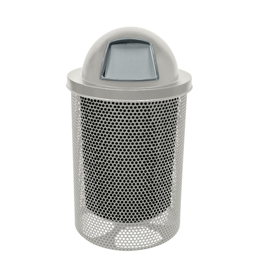 COATEDOUTDOORFURNITURE RDT-P-Gry Heavy Duty Round Trash Receptacle with Dome Top, Liner Included, 32 Gallon, Gray, Made in America