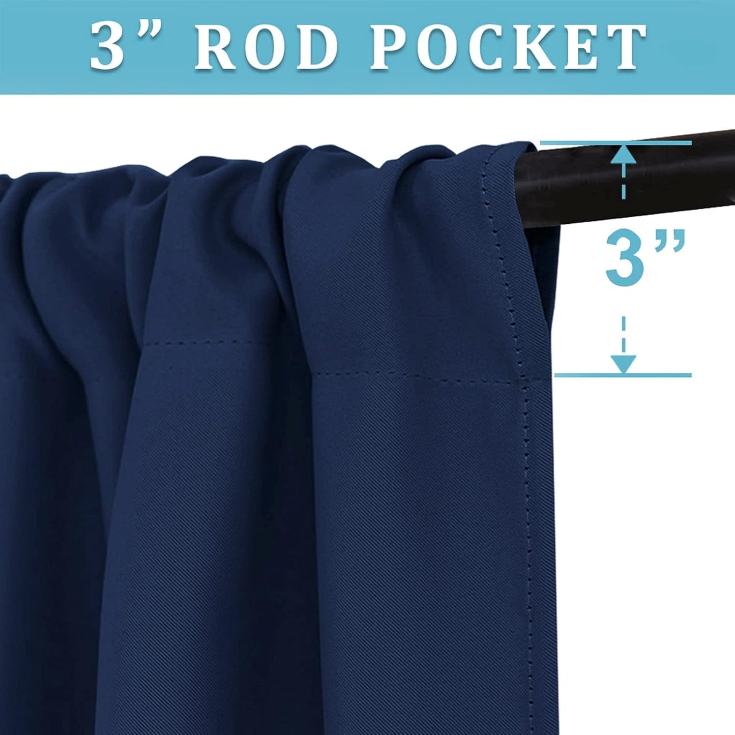 RYB HOME Curtains for Bedroom 63 inches Long, Blackout Thermal Insulating Window Treatment Drapes for Living Room Bathroom Basement Laundry Classroom, W 34 x L 63, Navy Blue, 2 Panels