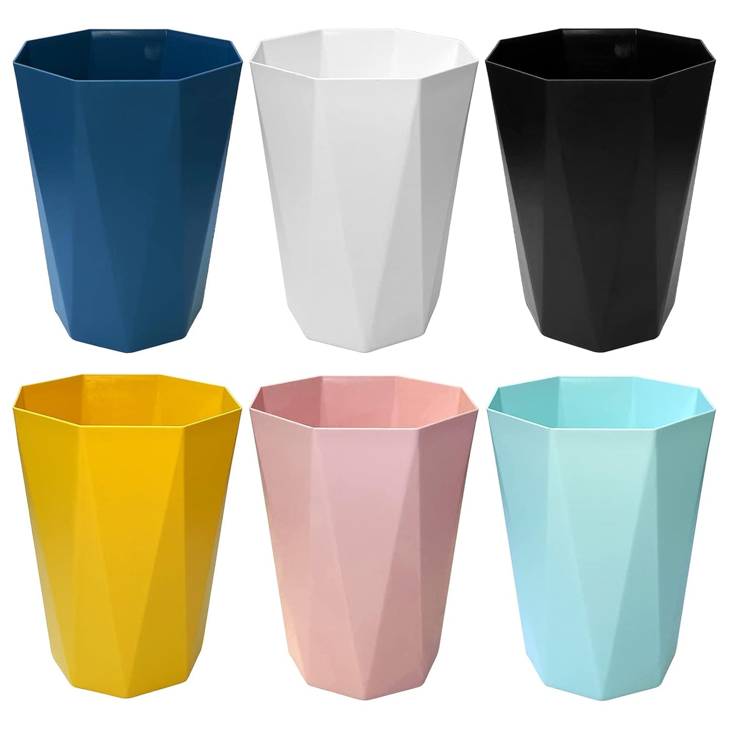 6pcs Trash Can Wastebasket Plastic 2.6 Gallon Garbage Can Container Rubbish Trash Bin Paper Basket Office Organizer for Bedroom Office Bathroom,10Litre-6 Colors