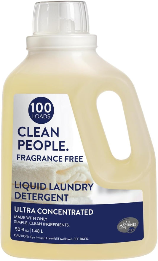 The Clean People Liquid Laundry Detergent - Recyclable Packaging, Stain Fighting - Ultra Concentrated, Laundry Soap - Fragrance Free, 50 fl oz