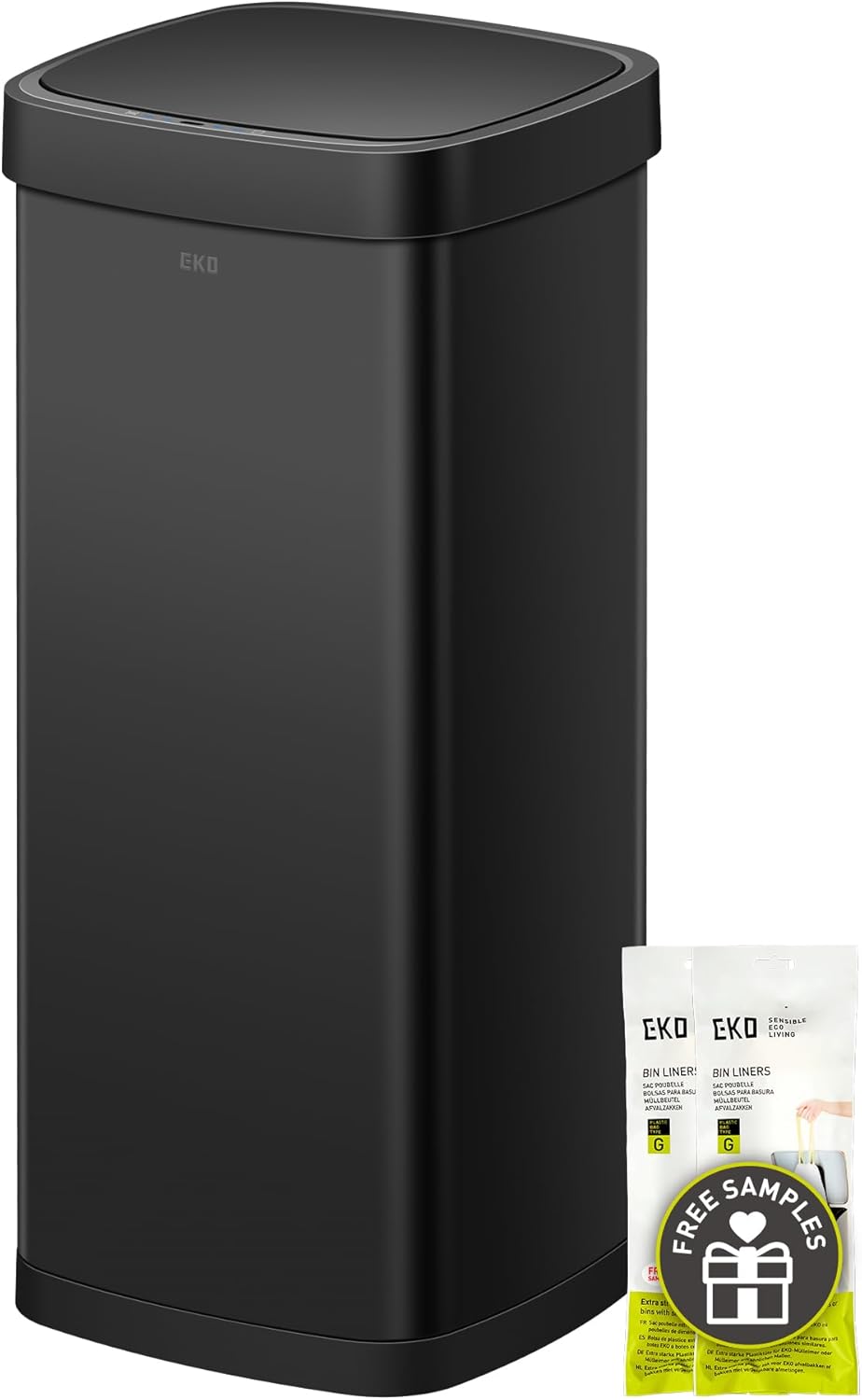 EKO EcoSmart 80L / 21.1 Gallon Motion Sensor Trash Can – Tall, Large Touchless Automatic Kitchen Garbage Bin with Soft-Close Lid for Home or Office, Brushed Stainless Steel, Matte Black