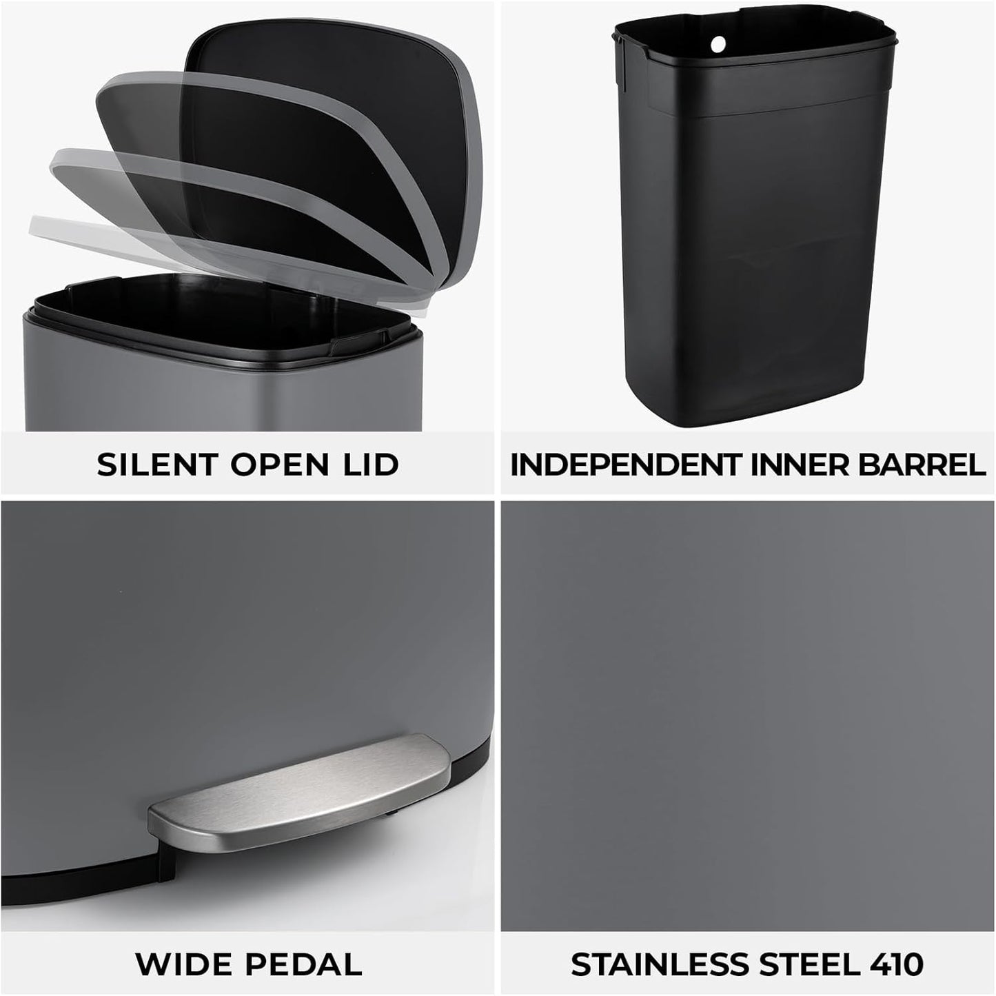 8 Gal Kitchen Trash Can, 30L Recycling or Garbage Bin, Brushed Stainless Steel Waste Basket, Soft&Quiet Close Dustbin, with Step-On Pedal, Removable Inner Bucket, for Home, Office, Living Room