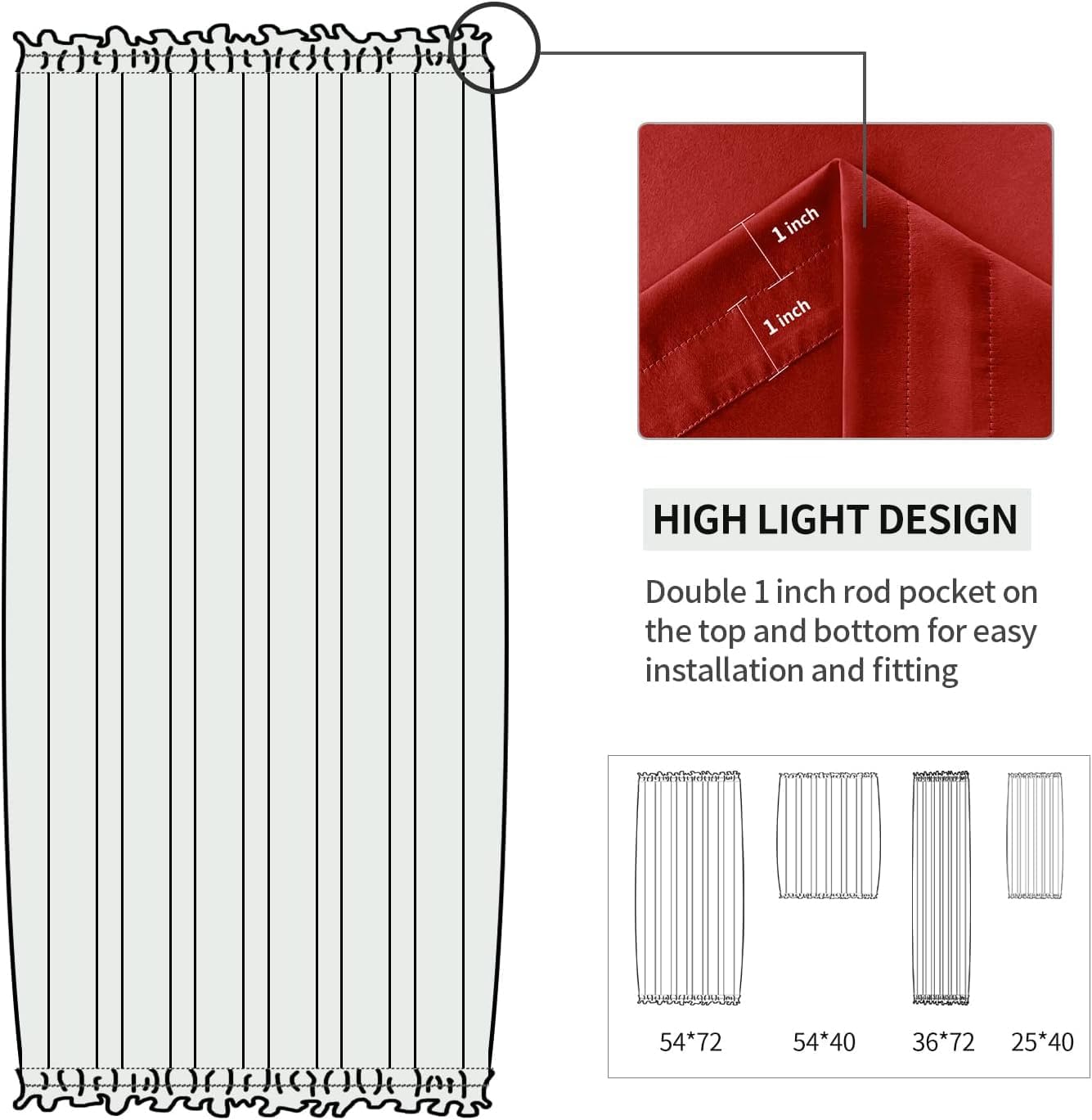 DWCN French Door Curtain - Rod Pocket Thermal Blackout Panel for Glass Window, Christmas, Kitchen and Patio - Privacy, 36 X 72 Inches Long, 1 Panel With Tieback, Red