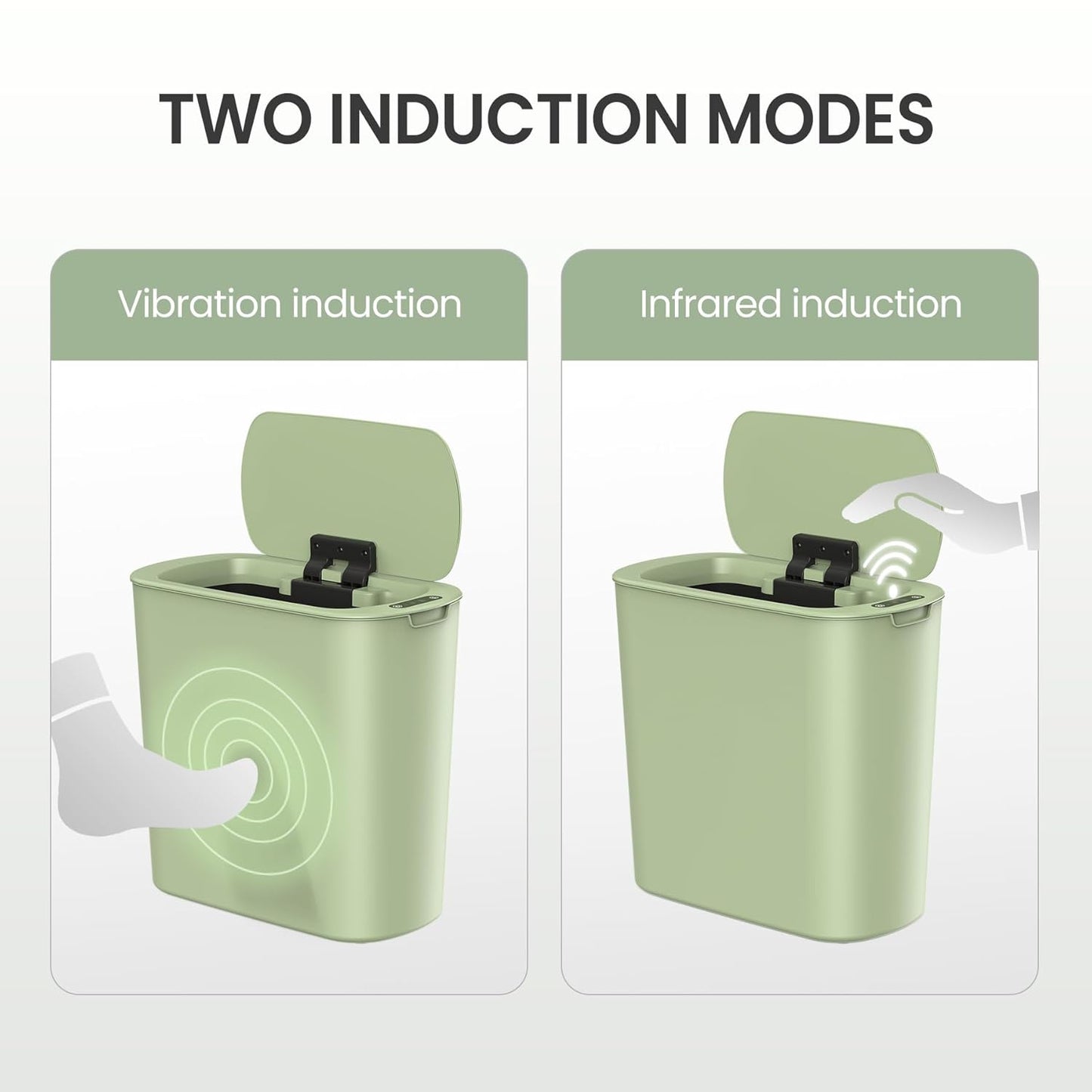 Cesun Automatic Motion Sensor Bathroom Trash Can with Lid, 2.6 Gallon Touchless Trash Bin, Smart Plastic Slim Garbage Can Small Green Wastebasket for Toilet, Office, rv, Bedroom, Living Room