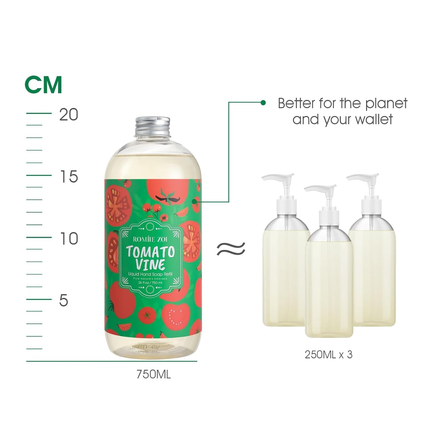 ROMIIE ZOI Liquid Hand Soap Refill, Tomato Vine, Gentle & Moisturizing Formula, 750 ML/ 26 FL OZ