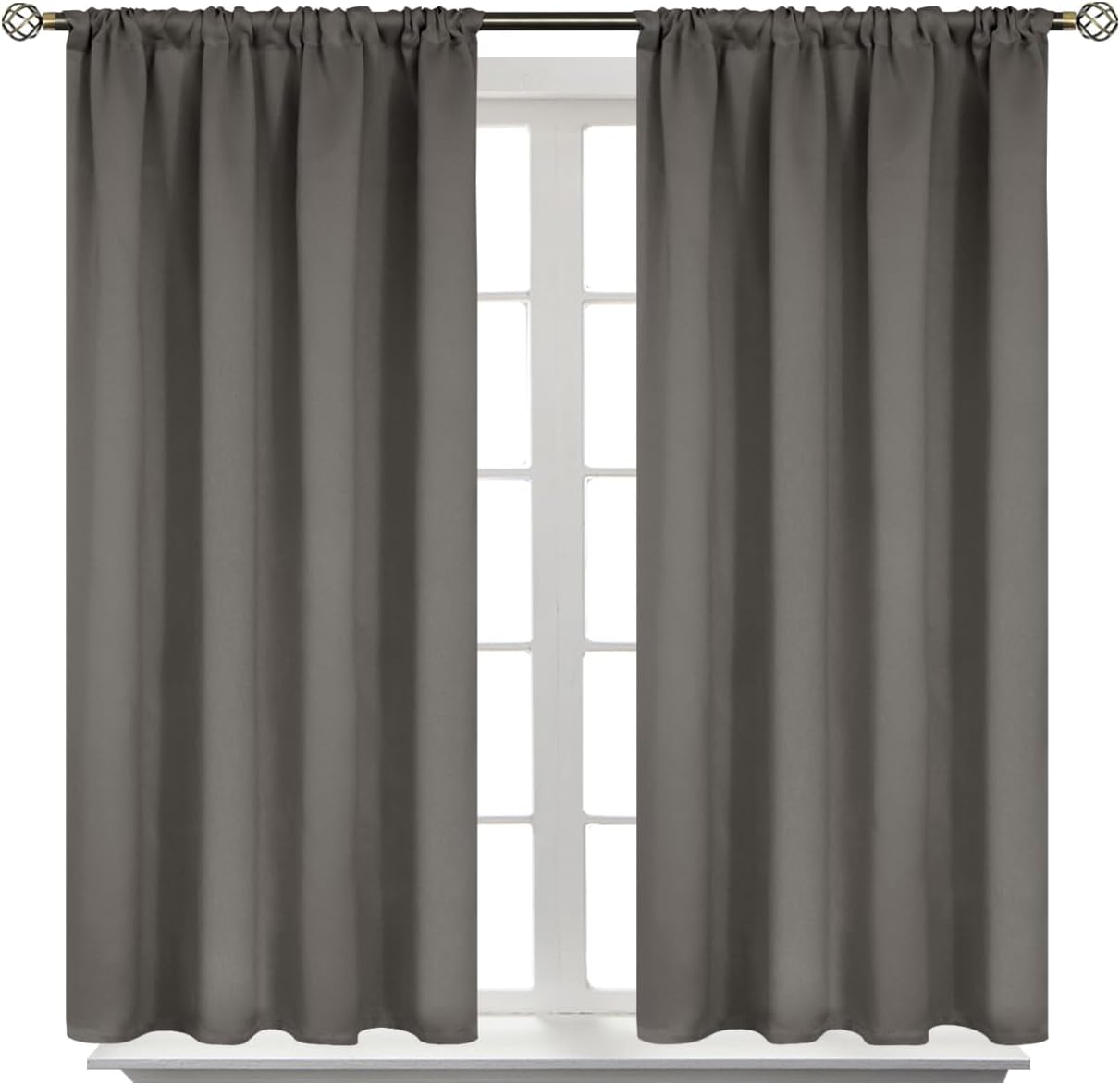 BGment Short Blackout Curtains 40 Inches Length - Rod Pocket Thermal Insulated Room Darkening Window Drapes for Kitchen Bedroom Bathroom, Grey, 2 Panels, 42 x 40 Inch