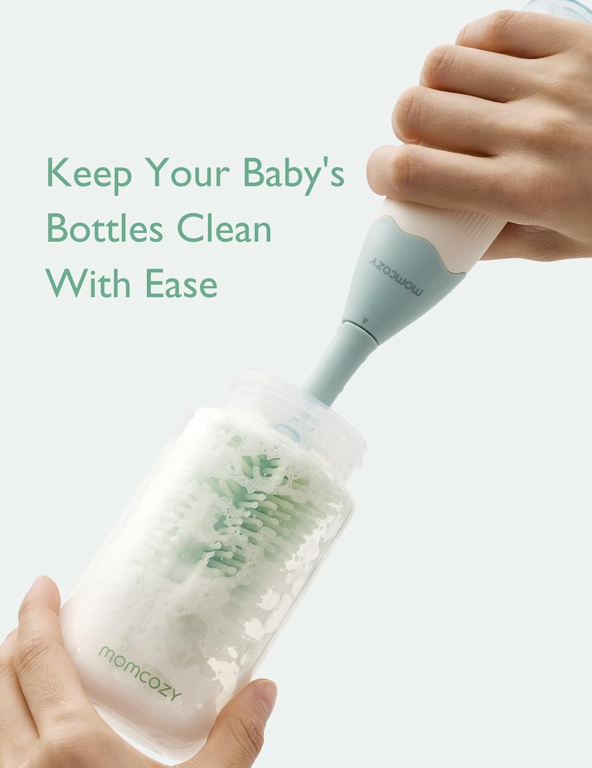 Momcozy Bottle Brush Kit, Innovative Push-Press Design for Better Cleaning - Baby Bottle Cleaner Brush for Baby Bottle, Breast Pumps, Nipples, and More - Can Generate Foam for Better Cleaning, Green