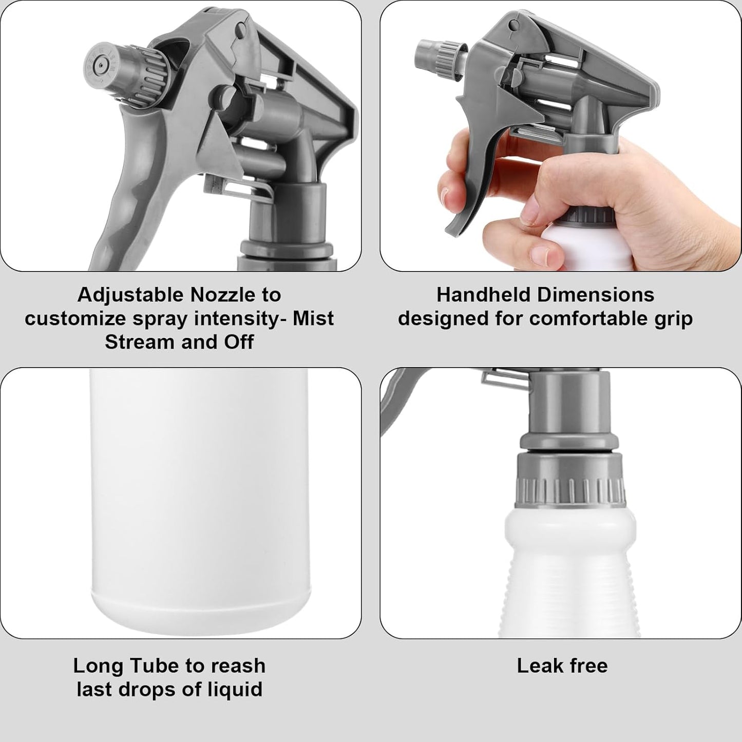 Eccliy 12 Pcs 16 Oz Plastic Spray Bottle, Adjustable Empty Reusable Sprayer for Cleaning, Planting, Water, Bathroom and Kitchen, BBQ, Commercial and Residential(Grey, Original)