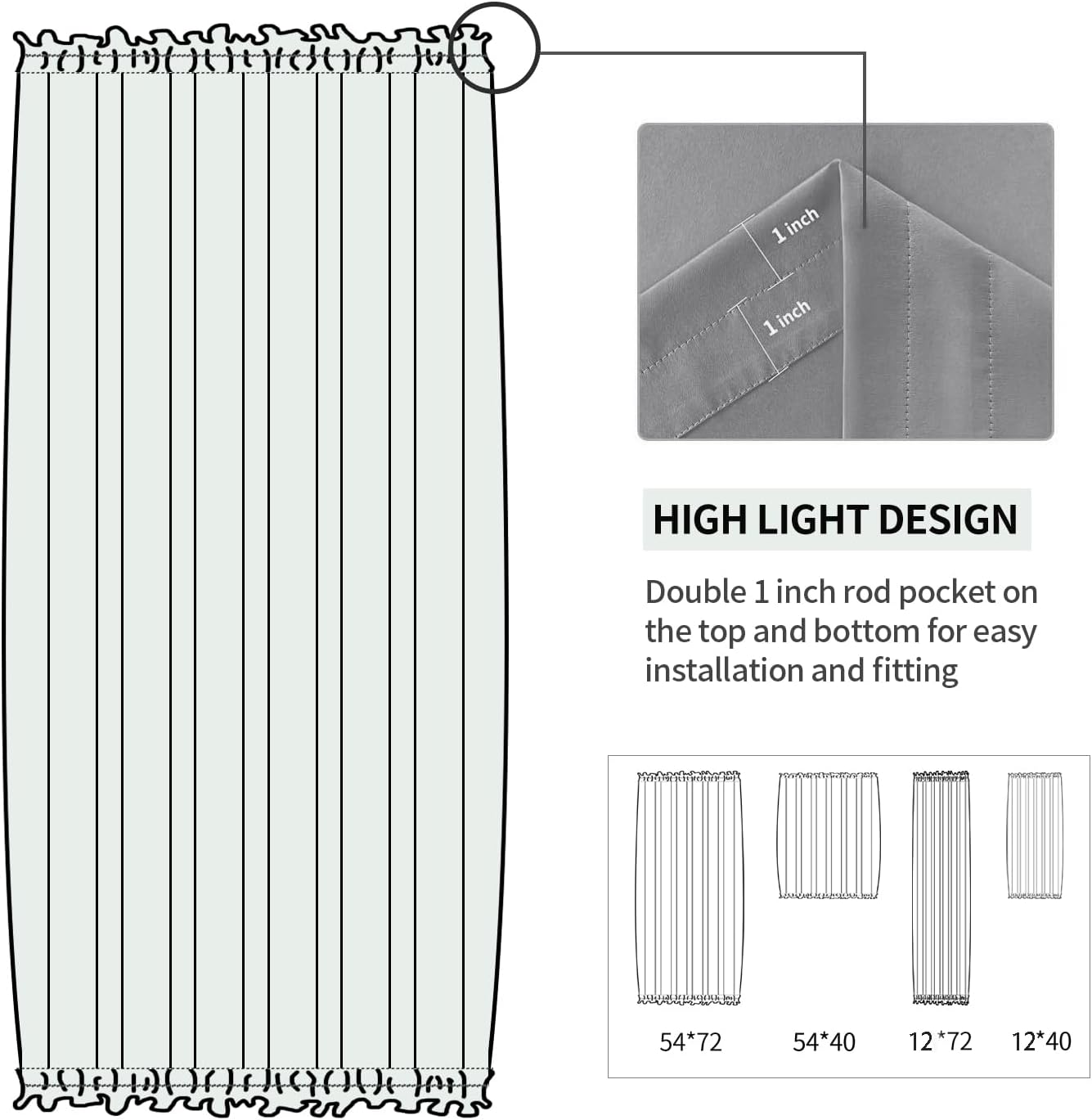 DWCN French Door Curtains – Rod Pocket Thermal Blackout Curtain for Doors with Glass Window, Kitchen and Patio Doors for Privacy, 12 X 72 Inches Long, 1 Curtain Panel with Tieback, Grey
