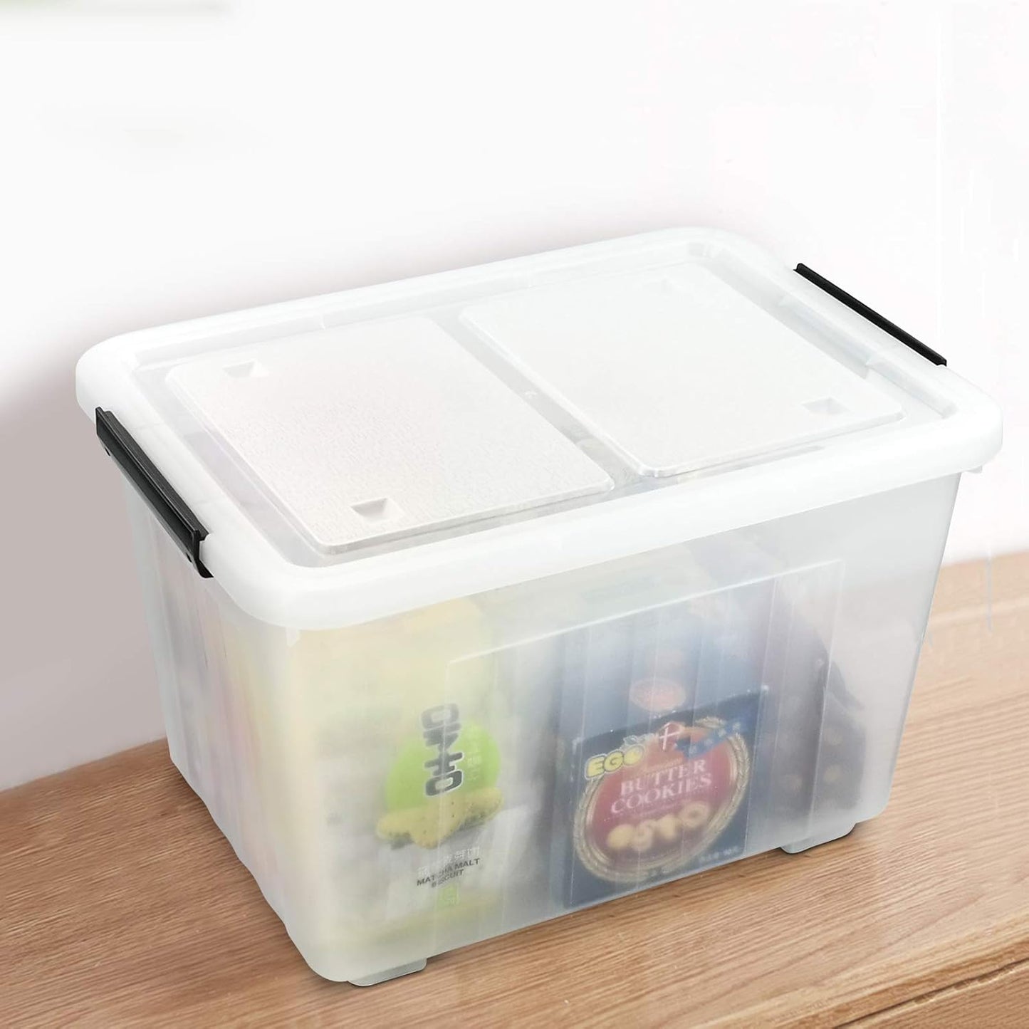 Bringer 4-Pack Large Clear Plastic Storage Box with Lid, 50 L Wheeled Clear Storage Boxes