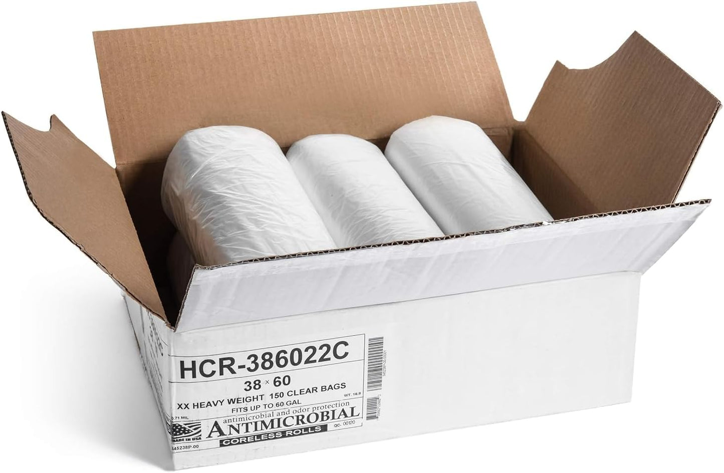 Aluf Plastics High Density Trash Bags, 60 Gallon, 150 Count, 22 Micron (eq), 38" x 60", Clear, for Bathroom, Office, Industrial, Commercial, Janitorial, Municipal, Recycling