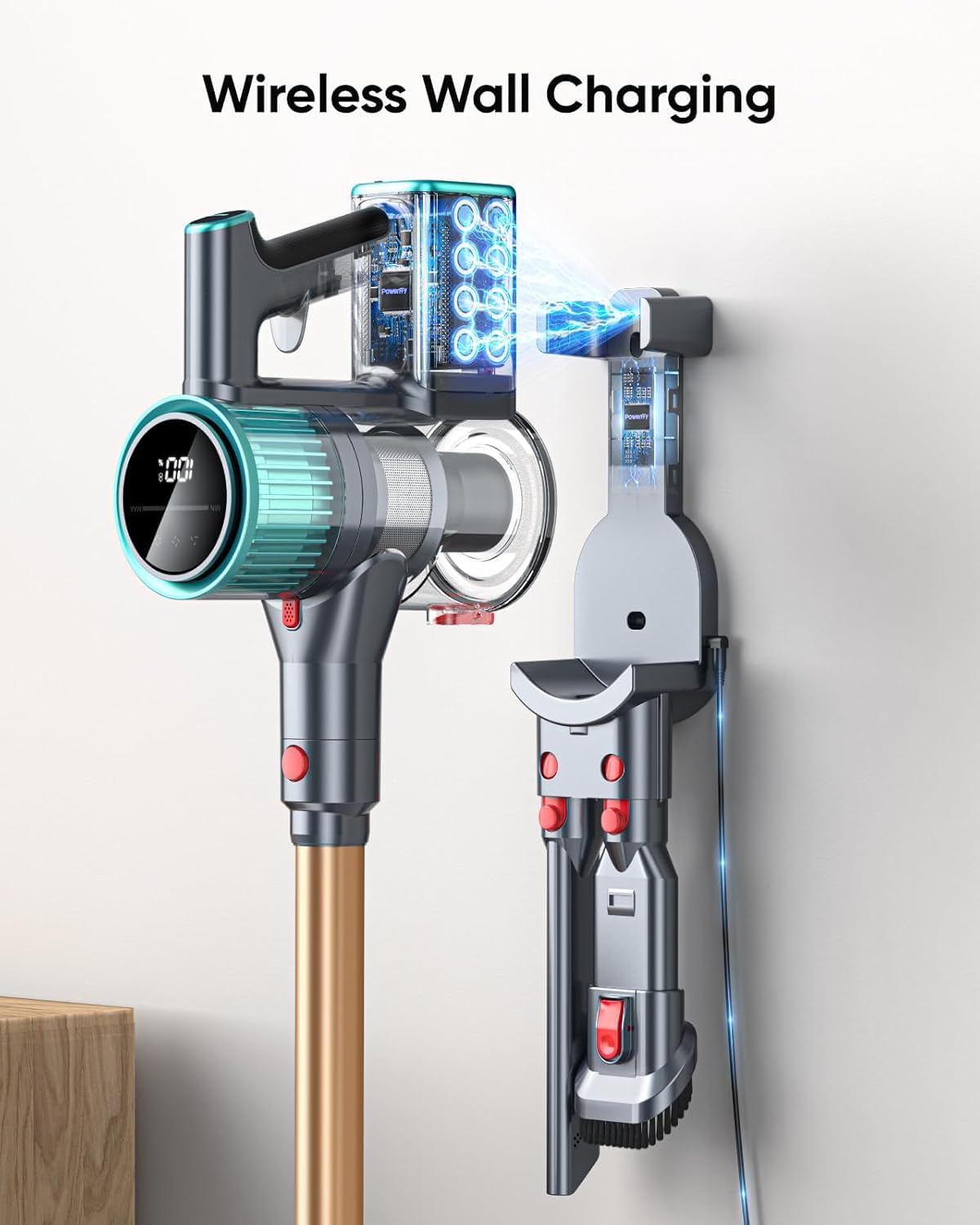 Cordless Vacuum Cleaner, 50Kpa 600W Vacuum Cleaners for Home, 60 Mins Stick Vacuum Cordless Rechargeable, Self-Standing, Wall Mount Charging Household Vacuum Cleaner for Carpet Pet Hair Hardwood Floor