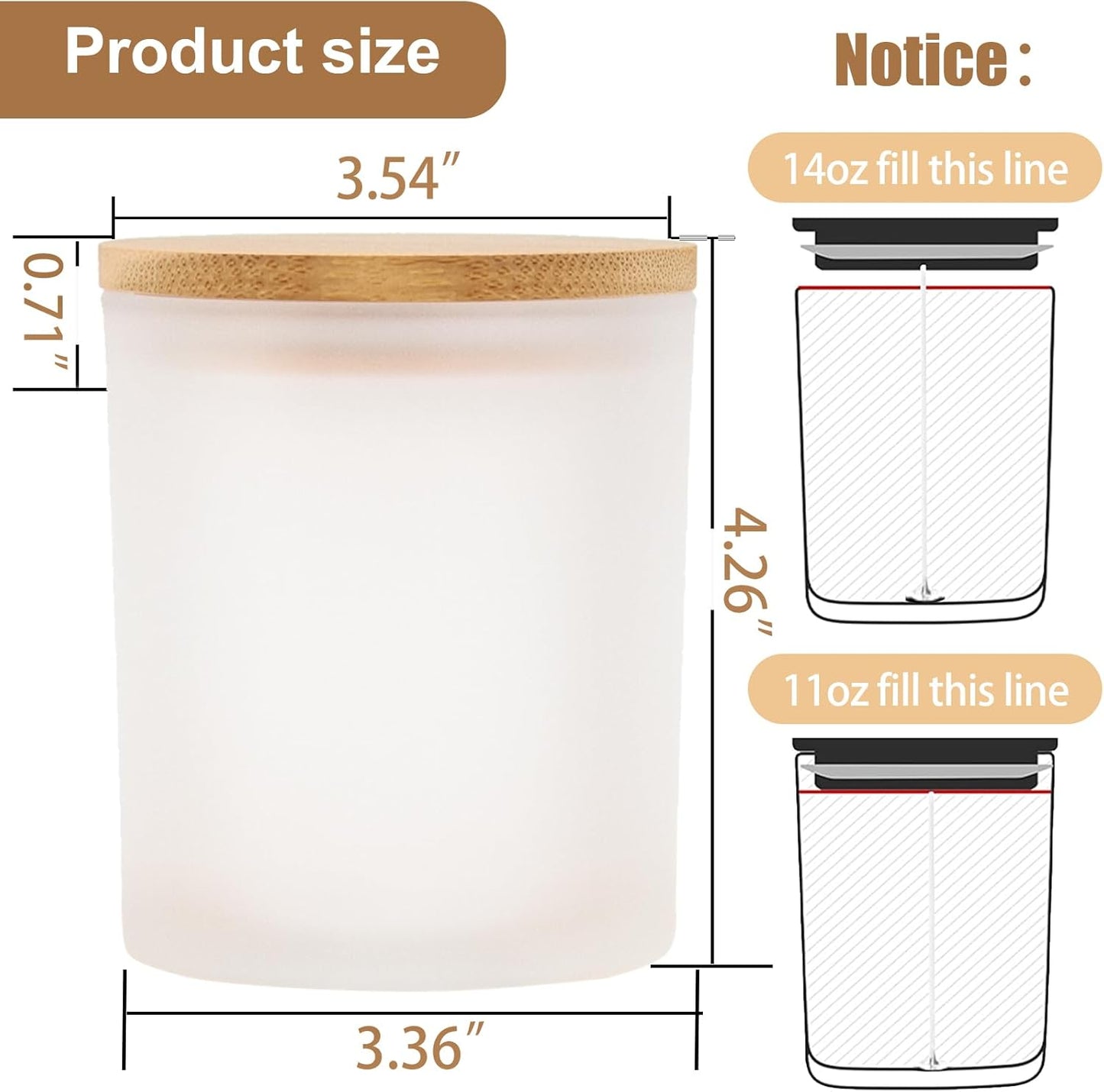 CONNOO 8 Pack 14 OZ Frosted Glass Candle Jars with Bamboo Lids for Making Candles, Large Size Empty Candle Tins with Sticky Labels - Leakproof & Dishwasher Safe.