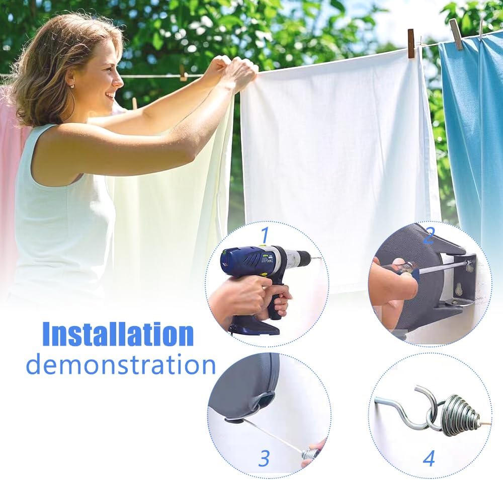 Retractable Clothesline Used to Outdoor，39 feet(12 Meters) PVC Line Retracting，Including 12 pcs ClothesPins，Wall Mounted Retractable Laundry Line for Drying Clothes