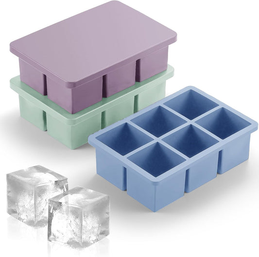 Nax Caki Ice Cube Trays 3 Pack - Large Size Silicone Ice Cube Molds(3 color) for Whiskey Ice Cube Maker for Cocktail Old Fashioned Ice Cube Tray