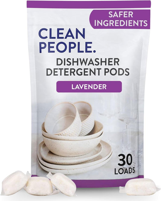 The Clean People Dishwasher Detergent Pods | Cuts Grease and Rinses Sparkling Clean | Residue-Free | Lavender, 30 Pack