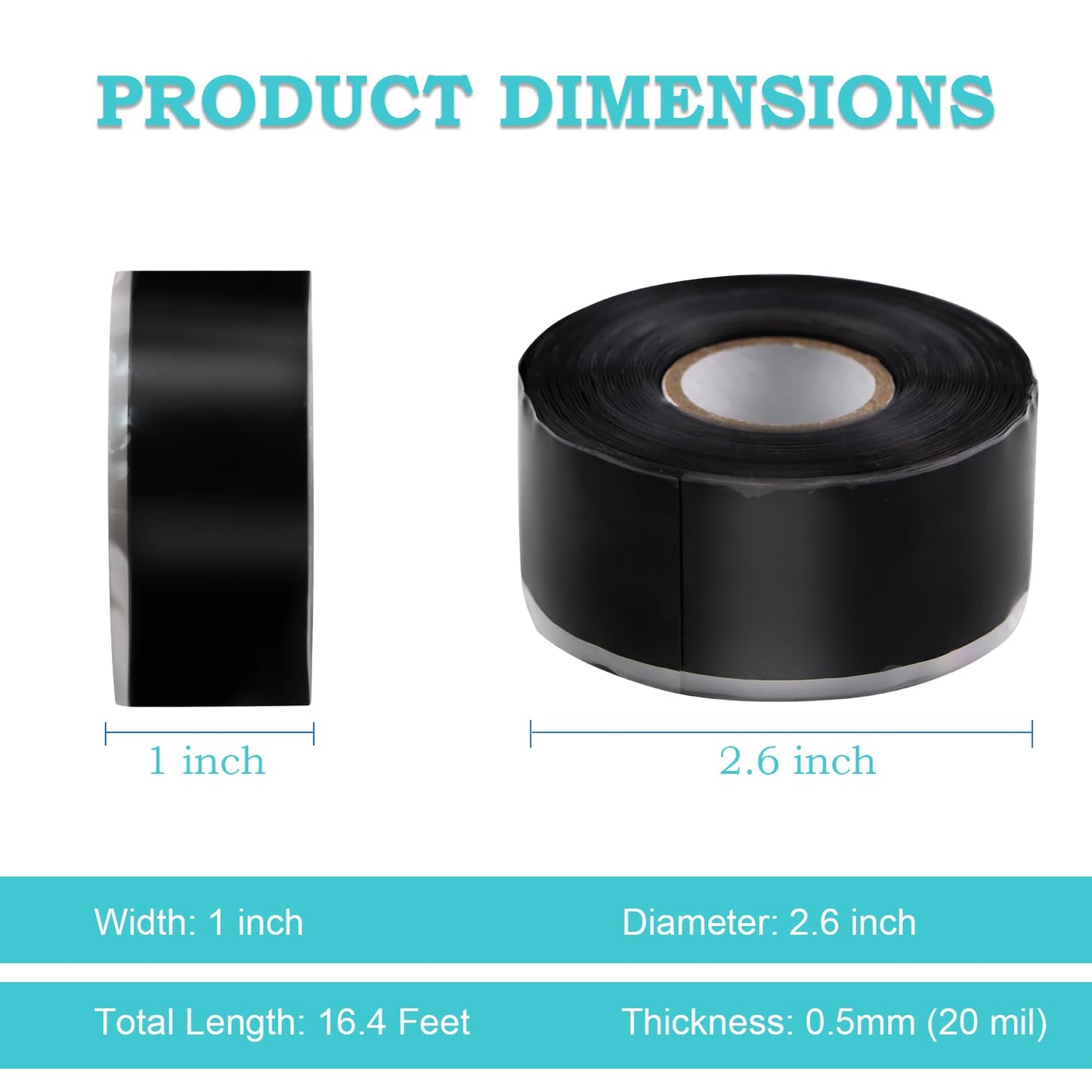 Self Fusing Silicone Tape 1 in x 16.4' Black Waterproof Rubber Leak Proof Sealing Silicone Rubber Self-amalgamating Tape for Emergency Hot and Cold Water Pipe Repairs and Tool Fixation