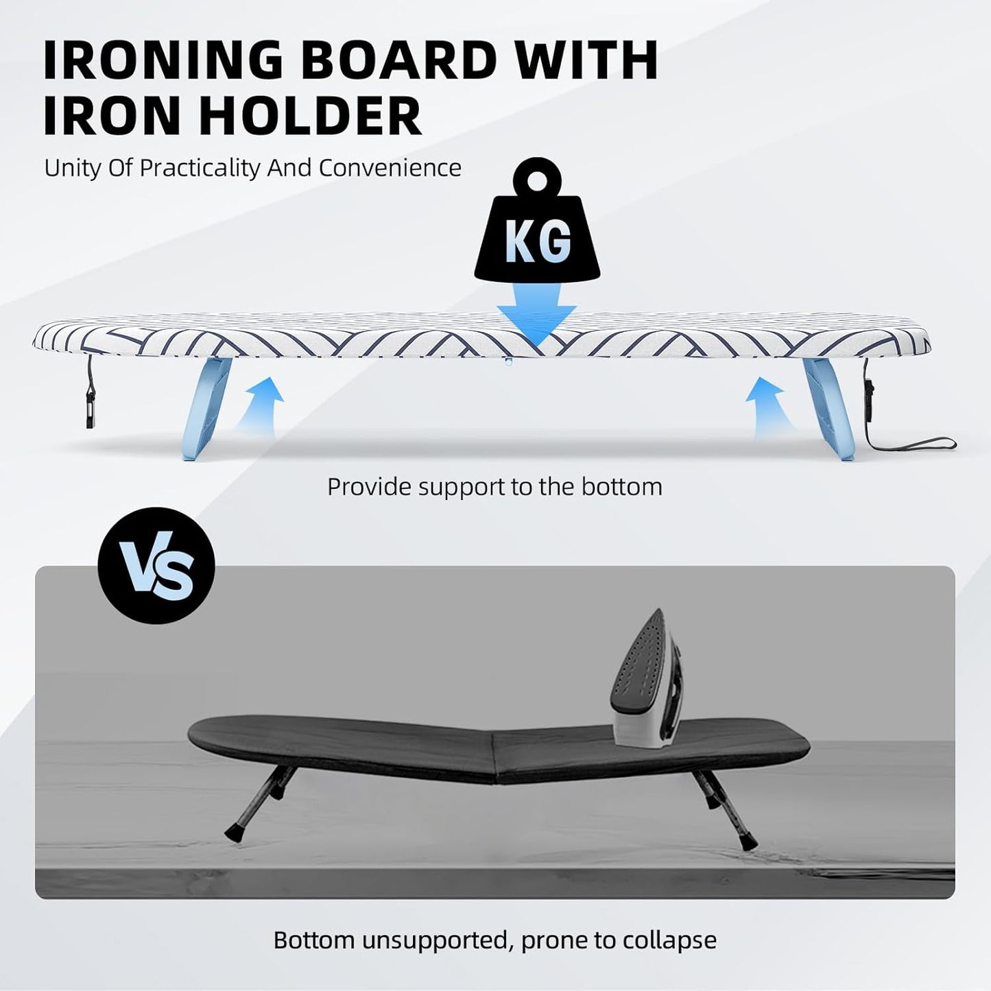 Small Ironing Board Tabletop, Foldable Mini Ironing Board, Table top Ironing Boards Small with Hanging Rope, Compact Portable Ironing Boards Save Space, Iron Board 32x12, Iron Table Stand White