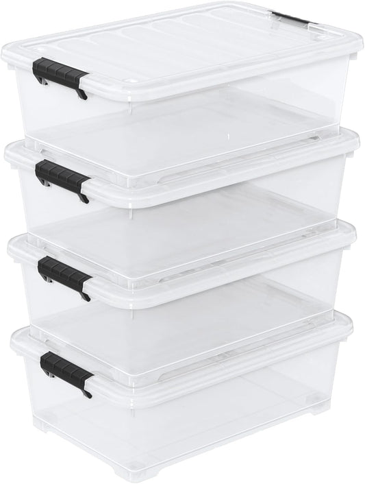 20L Under Bed Storage Containers, Closet Organizers and Storage Bins, Under Bed Storage Box with Wheels, Set of 4