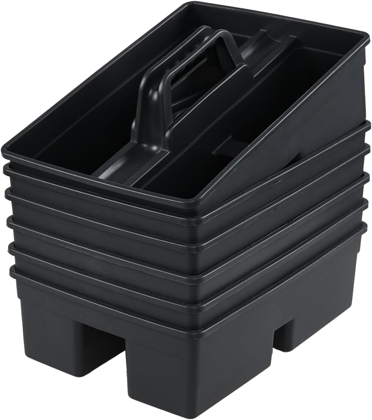 6 Pack Plastic Cleaning Caddy with Handle for Cleaning Supplies, Gray Plastic Carry Caddy Cleaning Tote