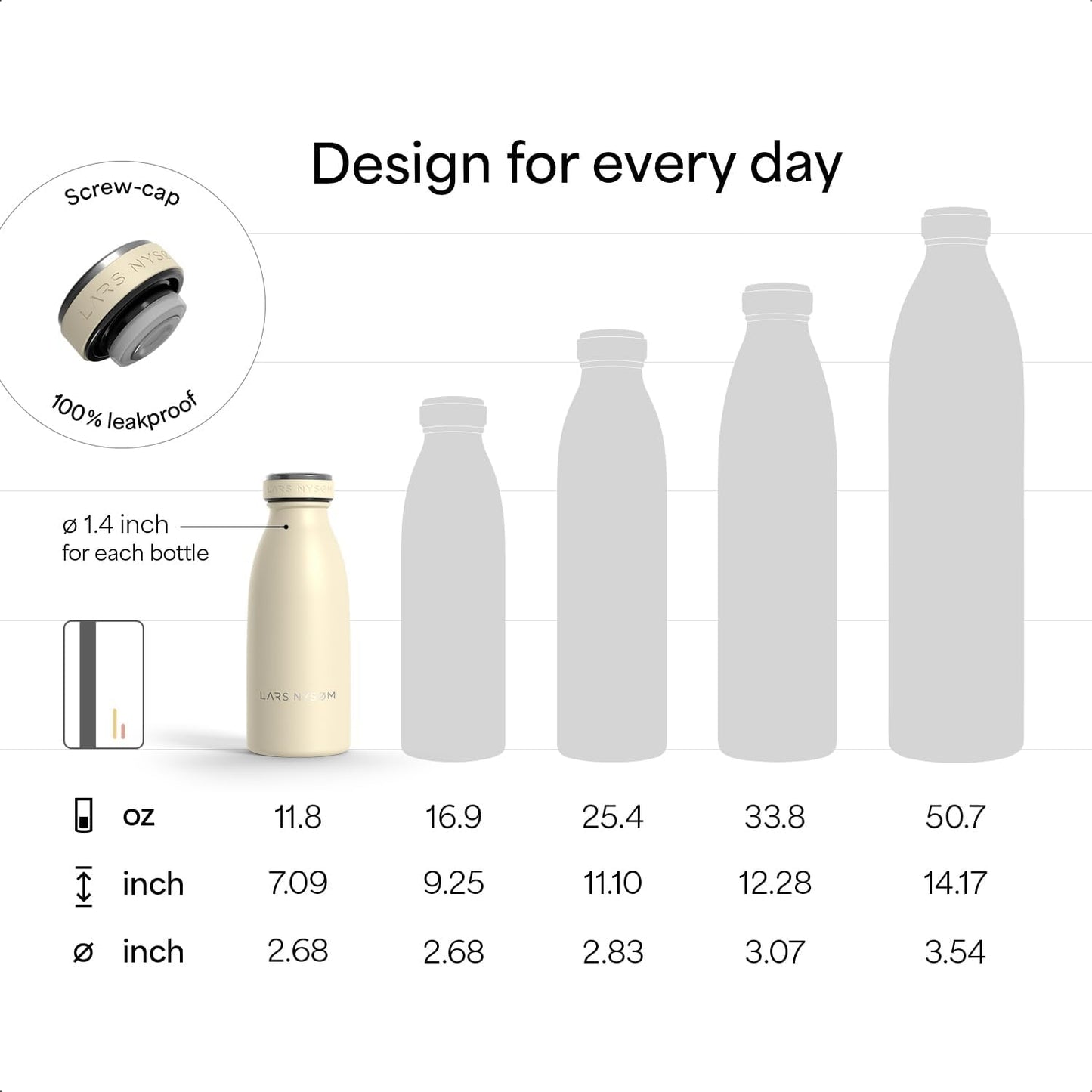 LARS NYSØM Stainless Steel Insulated Water Bottle 12oz 17oz 25oz 34oz 51oz | Insulated Thermo Flask for Hot and Cold Beverages | Leakproof Drinking Bottle (Almond Beige, 11.9oz)