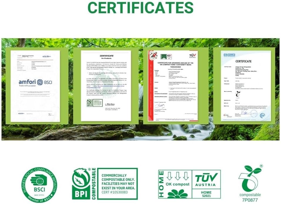 100% Home Compostable Trash Bags 13 Gallon Tall Kitchen, 50 Count, 0.9 Mil, Kitchen Compost Bags, Large Compostable Bags US BPI ASTM D6400 and OK Compost Home Certified