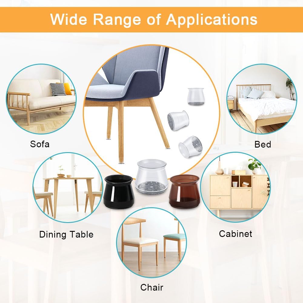 32 Pcs Chair Leg Protectors for Hardwood Floors, Silicone Felt Furniture Leg Cover Pad for Protecting Floors from Scratches and Noise, Smooth Moving，Large(Fit Round Diameter：1-5/16" to 2")