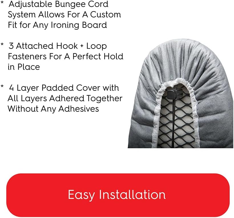 TIVIT Ironing Board Cover 12 x 34, Made in Italy. Pro Grip Pad Covers w/3 Fastener Straps & Pull Bungee Cord - Durable Scorch & Stain Resistant Padded Layers, Heat Reflective AlumiTek PRO Top Coat