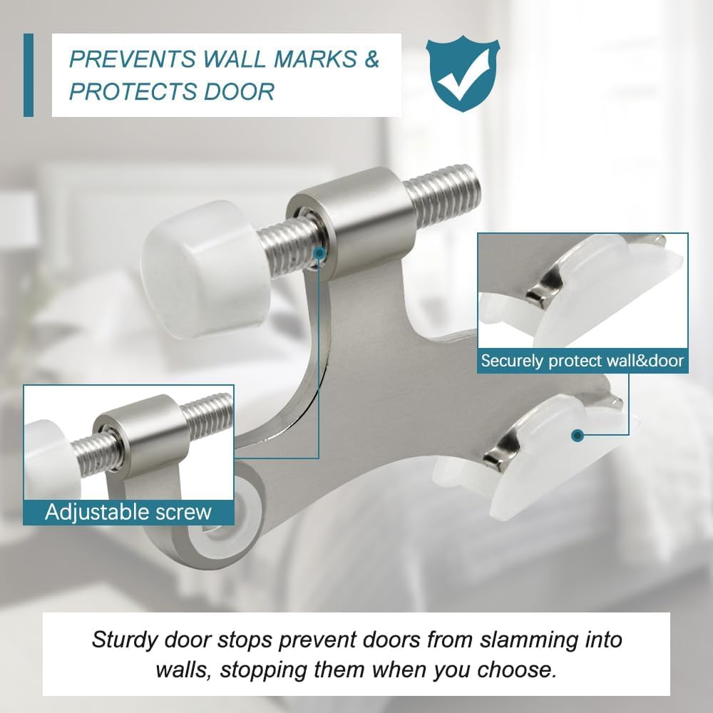 20 Pack Hinge Pin Brushed Nickel Door Stopper, Adjustable Heavy Duty Hinge Pin Door Stop with Rubber Bumper Tips