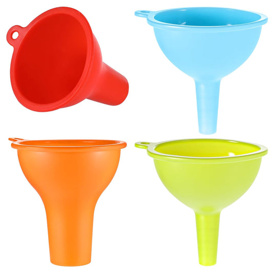 4 Pack Kitchen Silicone Funnel, 4 Colors Kitchen Funnel Set Wide Mouth Funnels for Filling Bottles Small Canning Funnels for Daily Cooking and Water Liquid Oil or Powder Transfer