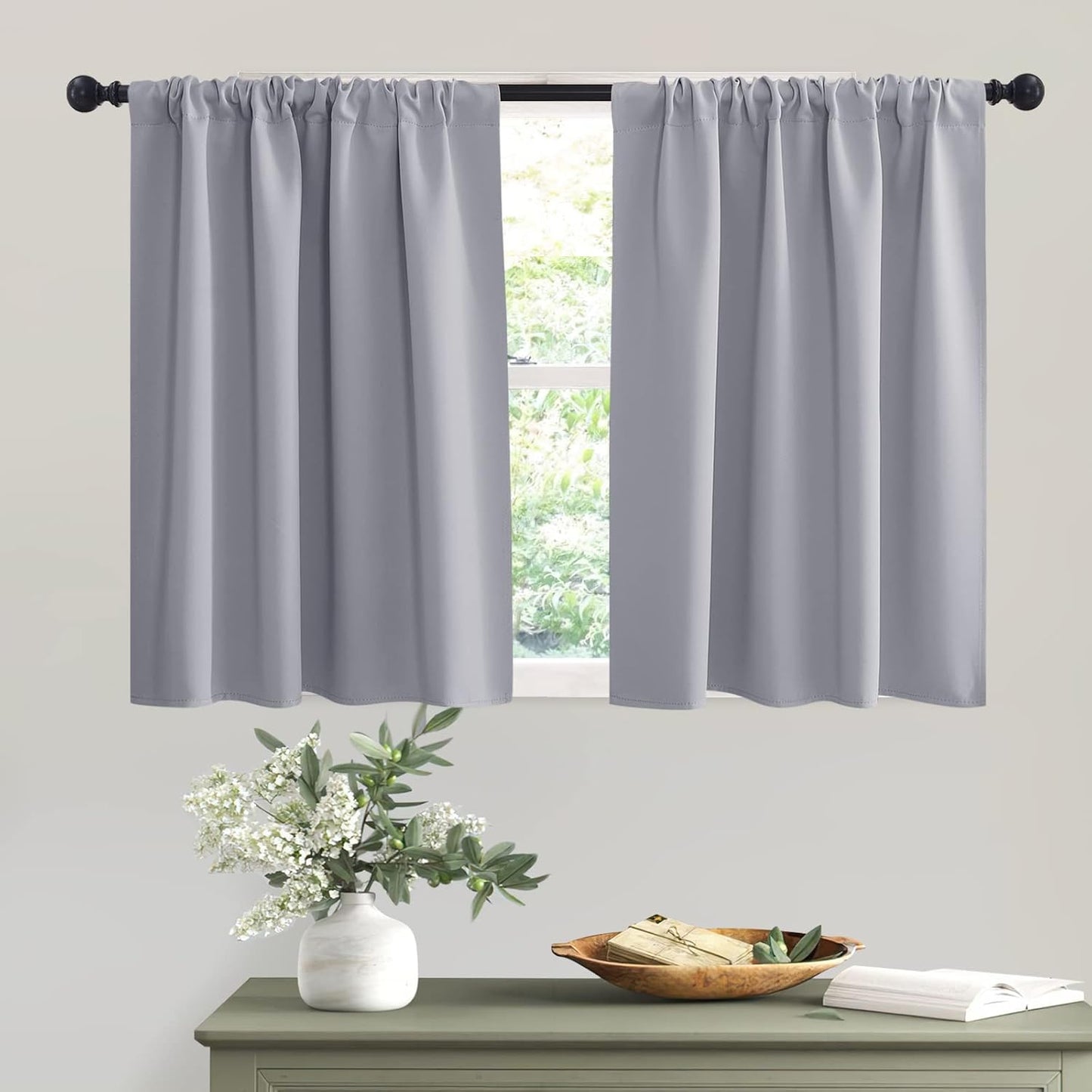 RYB HOME Blackout Curtains Small Window Decor Energy Efficiency Drapes for Kitchen Bedroom Basement Bath Tub Cafe, 42 inch Width x 36 inch Length, Silver Grey, 2 Panels