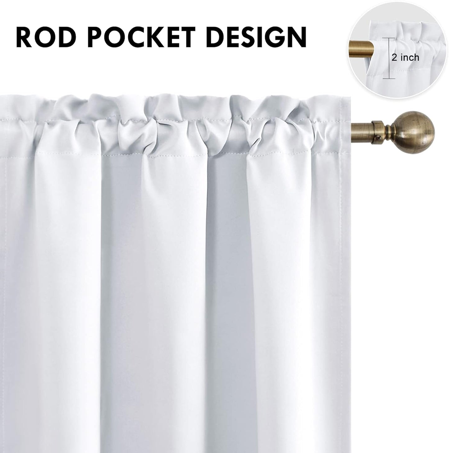 DWCN Blackout Curtains Room Darkening Thermal Insulated Bedroom Curtains Window Treatments, 42 x 45 inches Long, Set of 2 Greyish White Rod Pocket Drapes