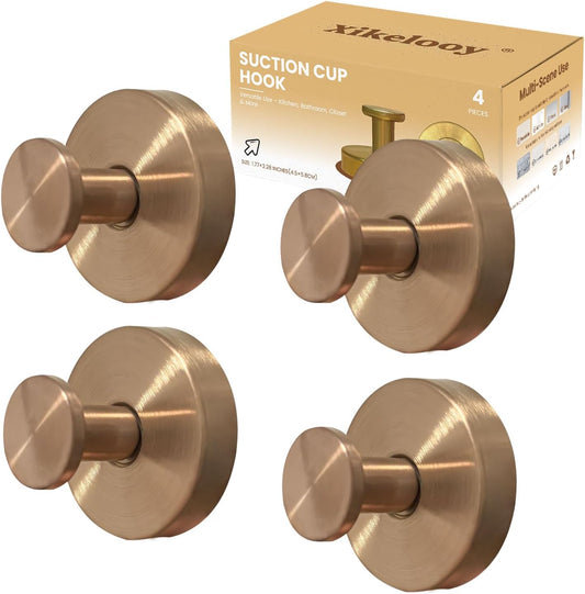 4pcs Suction Cup Hooks for Shower,Shower Towel Suction Hooks,No Drill Towel Hooks for Bathroom Wall,Kitchen,Glass,Mirror,Tile to Hang Towels,Robes,Loofah (Rose Gold)