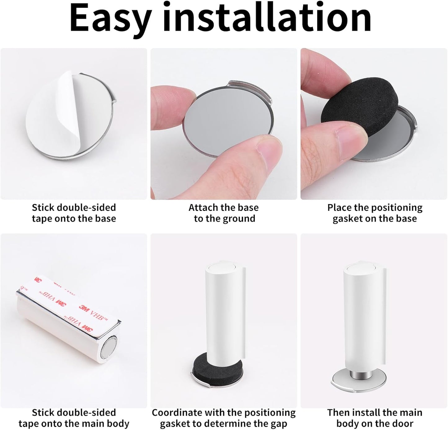 Magnetic Door Stoppers WYGWP Stainless Steel No Drilling Wedge Stops Heavy Duty Catch Holder to Keep Doors Open (White Door Stop)