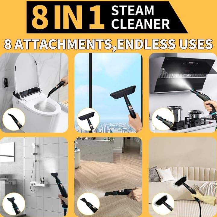 Steam Cleaner, 6 Steam Levels, 42oz Tank & 11 Pieces Accessories, 1500W High-Temperature Steam Cleaner for Home, Steamer for cleaning Car, Tile, Floor