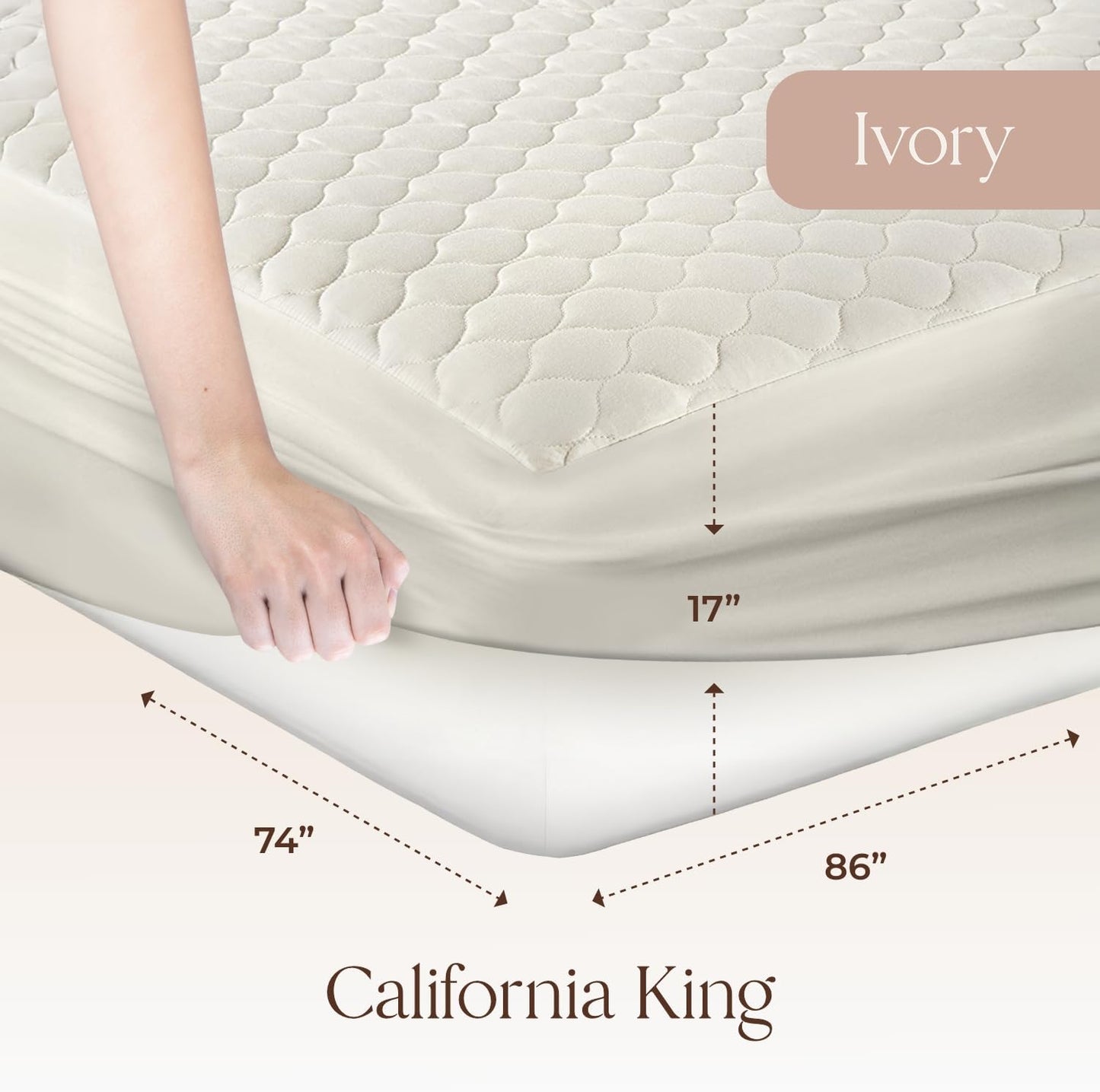 100% Cotton Organic Mattress Pad - Breathable & Cooling Mattress Protector Cal King - Premium 300GSM Quilted and Noiseless Machine Washable Organic Mattress Protector (Ivory, Cal King)