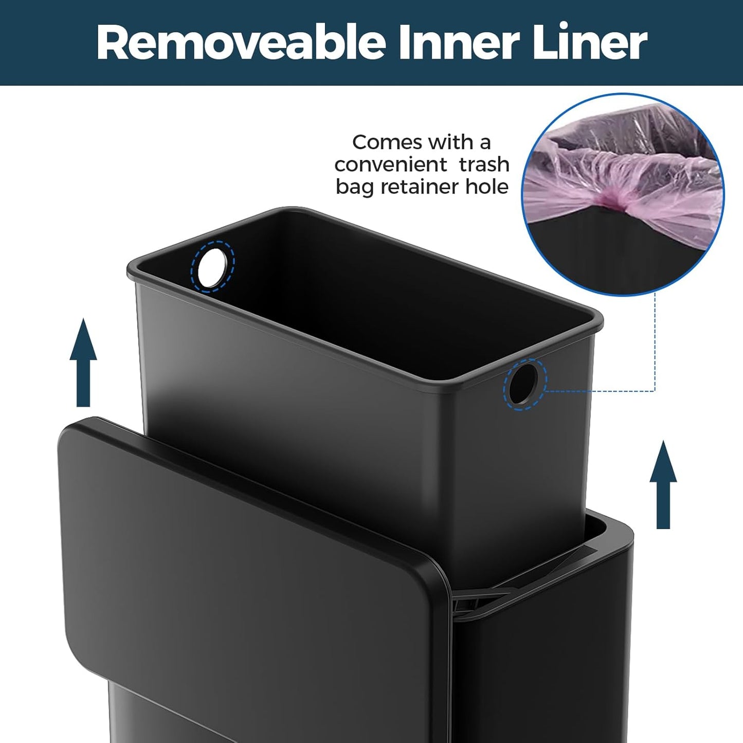 Stainless Steel Hanging Trash Can with Lid and Inner Bucket, 2 Gallon Kitchen Compost Bin for Counter Top, Under Sink or Wall Mount, Small Garbage Can for Cupboard/Bathroom/Bedroom/RV, Black