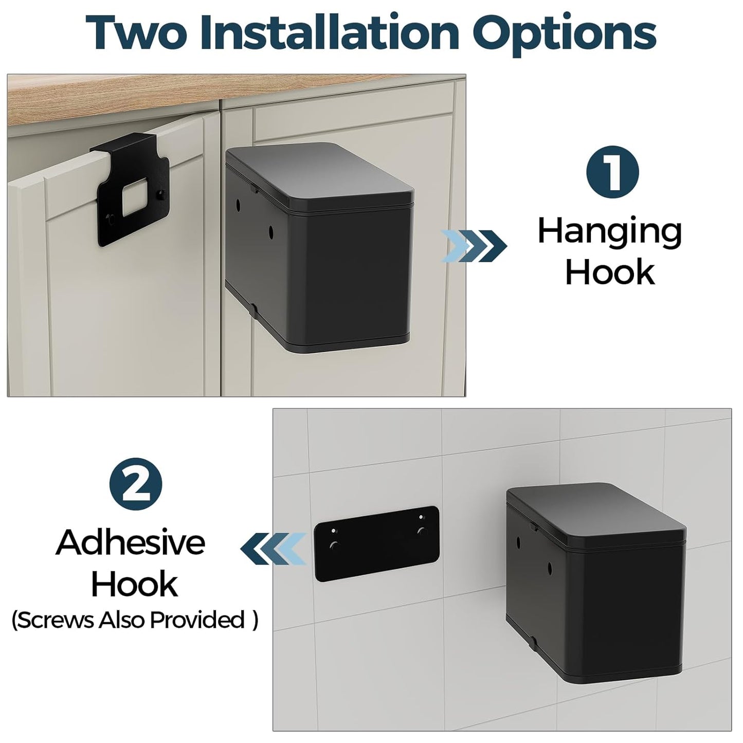 Stainless Steel Hanging Trash Can with Lid and Inner Bucket, 1 Gallon Kitchen Compost Bin for Counter Top, Under Sink or Wall Mount, Small Garbage Can for Cupboard/Bathroom/Bedroom/RV, Black