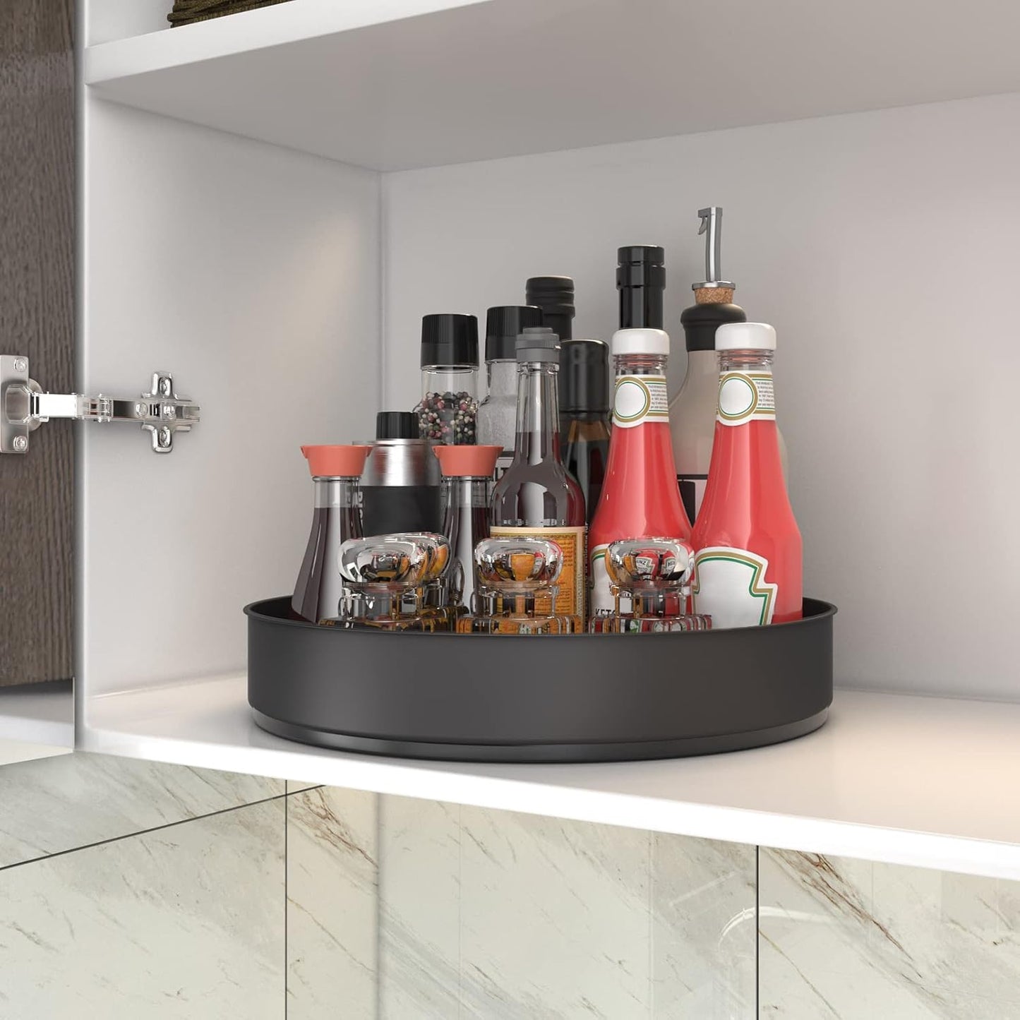 VAEHOLD Lazy Susan Stainless Steel Black Spice Rack Turntable for Pantry Cabinet - Decorative Trays Storage Containers Organizer for Kitchen Cabinet, Snacks, Bathroom (12 inches)