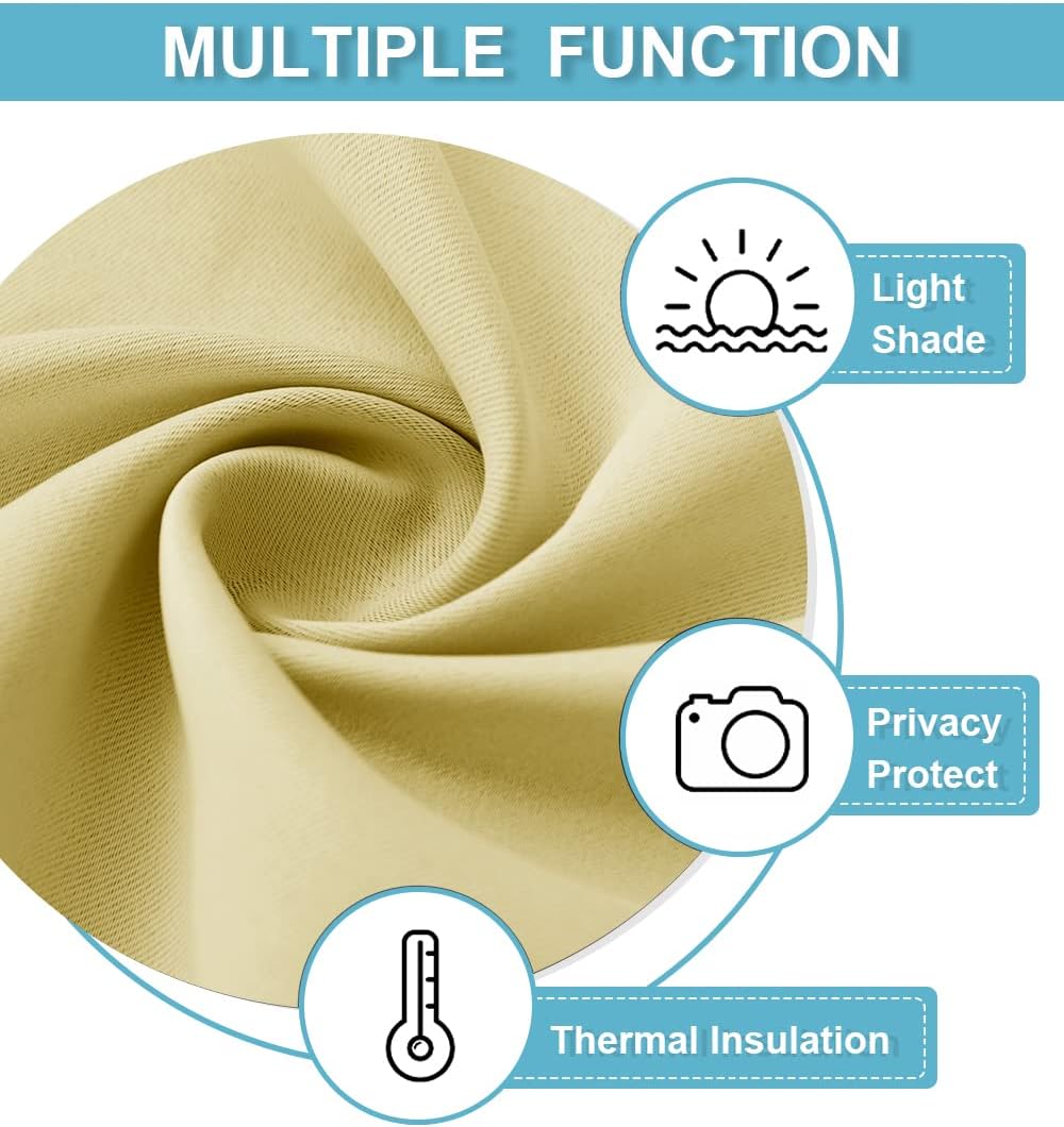 RYB HOME Bathroom Window Curtains - Blackout Curtains Small Window Short Drapes for Kitchen Bedroom Living Room Kids Nursery Room RV, W 42 x L 36 inch per Panel, Light Yellow, 2 Pcs