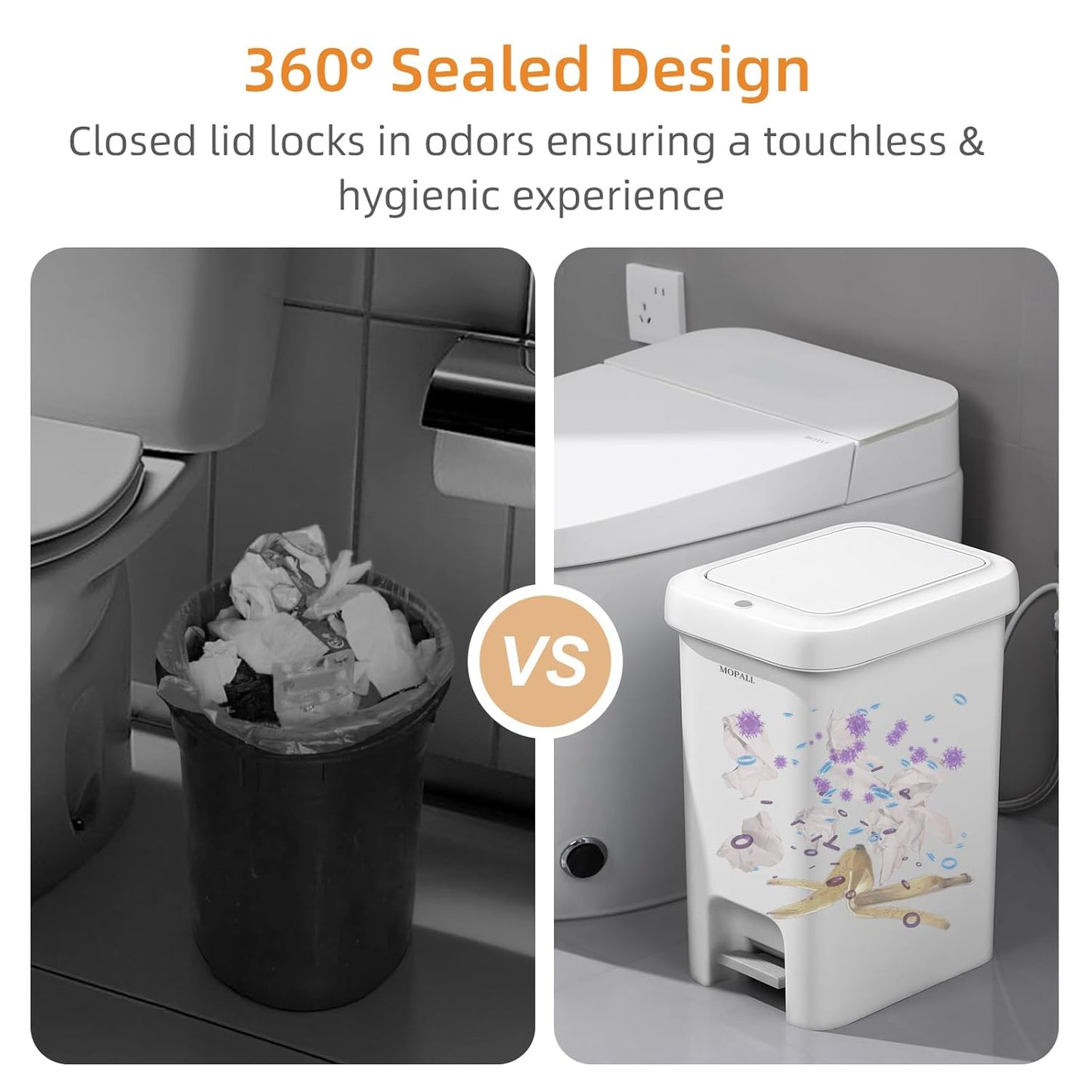 MOPALL Trash Can with Lid, Garbage Can with Press Top & Foot Pedal, Kitchen Step Trash Can, Slim Trash Bin Plastic Garbage Bin Waste Basket for Bathroom|Kitchen|Bedroom|Living Room|Office, 4.4 Gallon