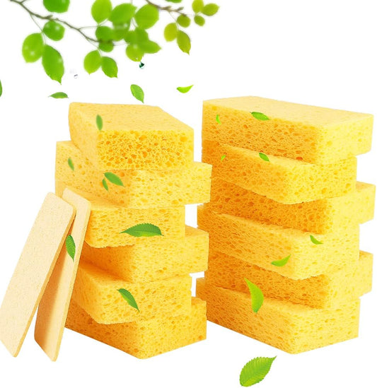 METUUTER 12-Count Cleaning Scrub Sponge- Compressed Cellulose Sponges Non-Scratch Natural Sponge for Kitchen Bathroom Cars, Funny Cut-Outs DIY