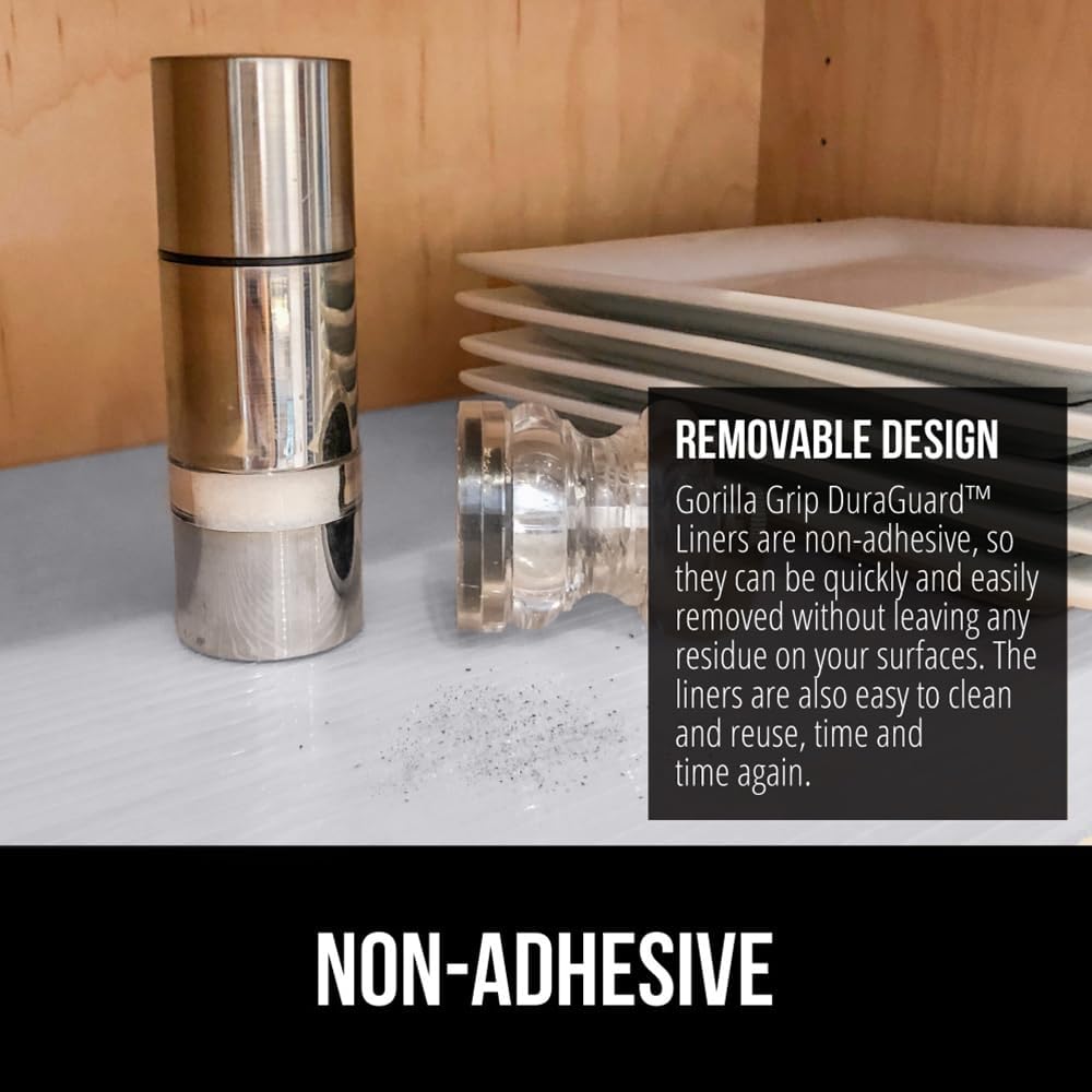 GORILLA GRIP DuraGuard Shelf Liner, 17.5x20 Non-Adhesive Cabinet Liners for Kitchen Drawers, Shelves, Refrigerator, Pantry Storage, Bathroom Closet, Durable Waterproof BPA Free Ribbed Plastic, Lt Gray