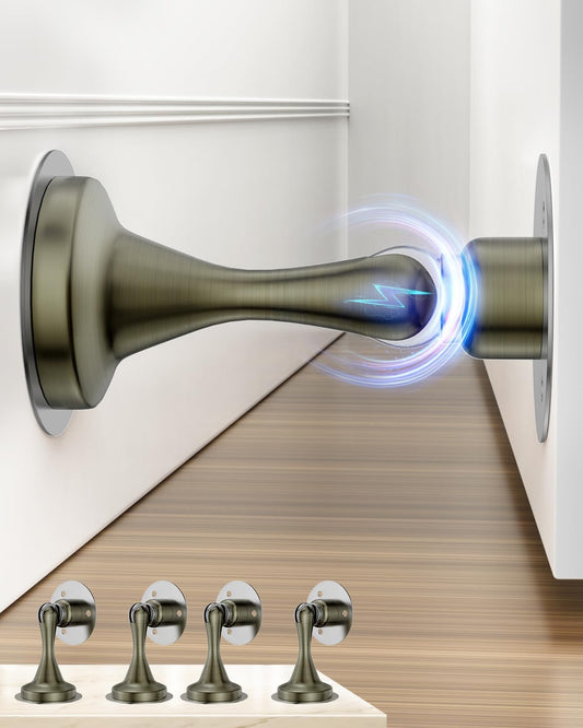Door Stoppers Magnetic Door Catch - 4 Pack Stainless Steel Heavy Duty Door Stops for Bottom of Door, Wall & Floor Mounting No-Drill Strong Adhesive & Screws, Strong Door Holder to Keep Door Open